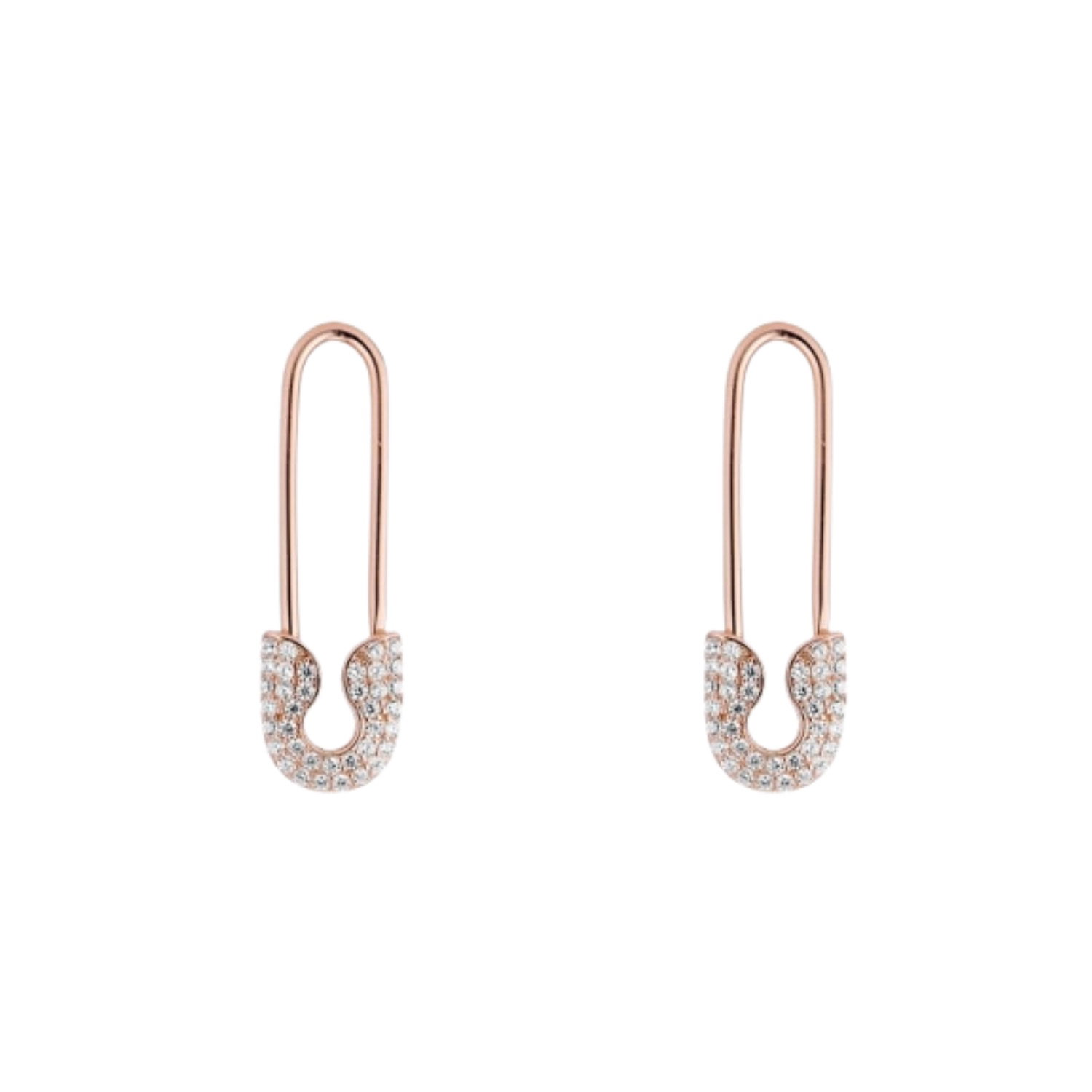 Rose Gold Pave Safety Pin Earring Jewelled Sterling Silver, Image 1 of 4