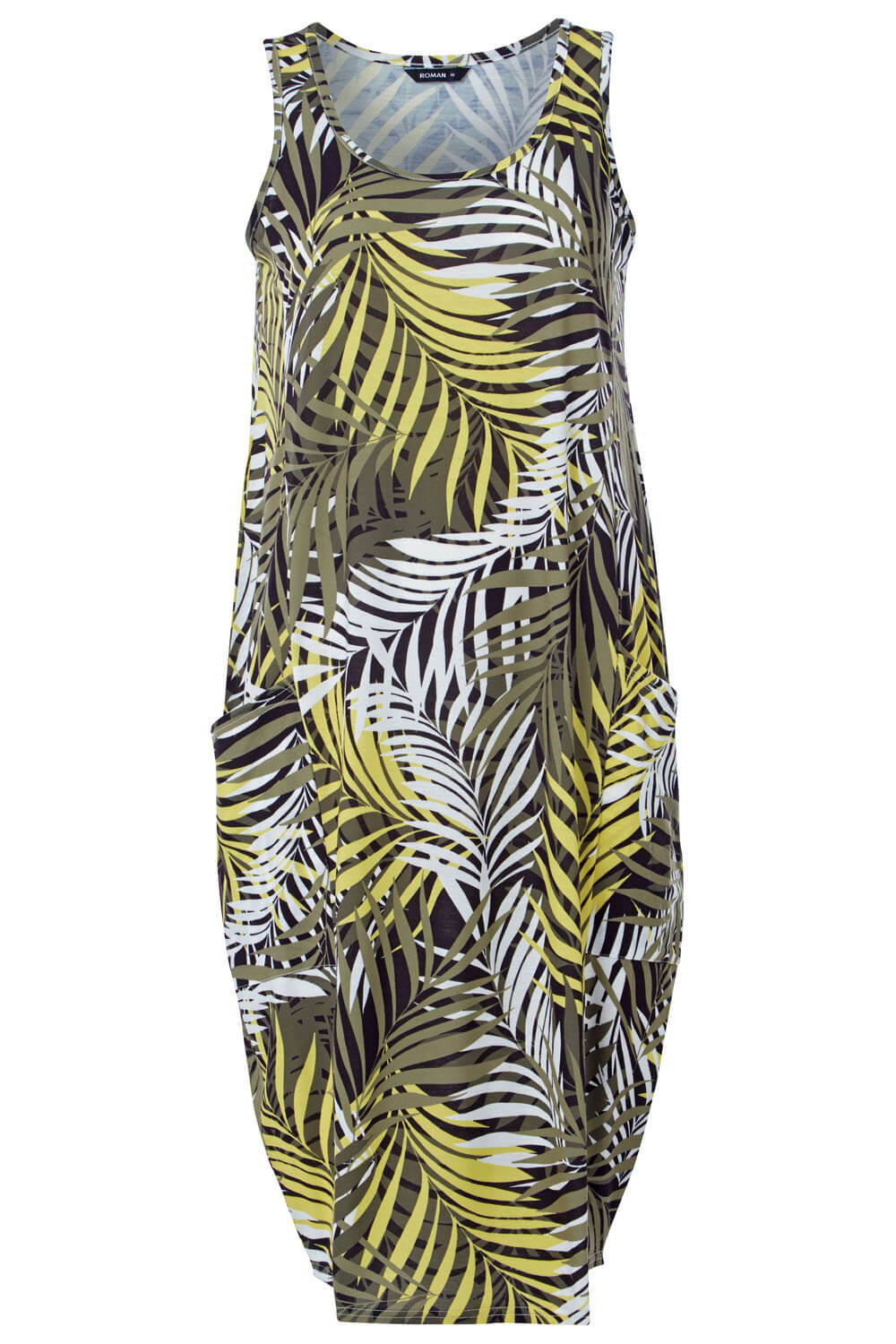 Green Palm Print Slouch Pocket Dress, Image 6 of 5