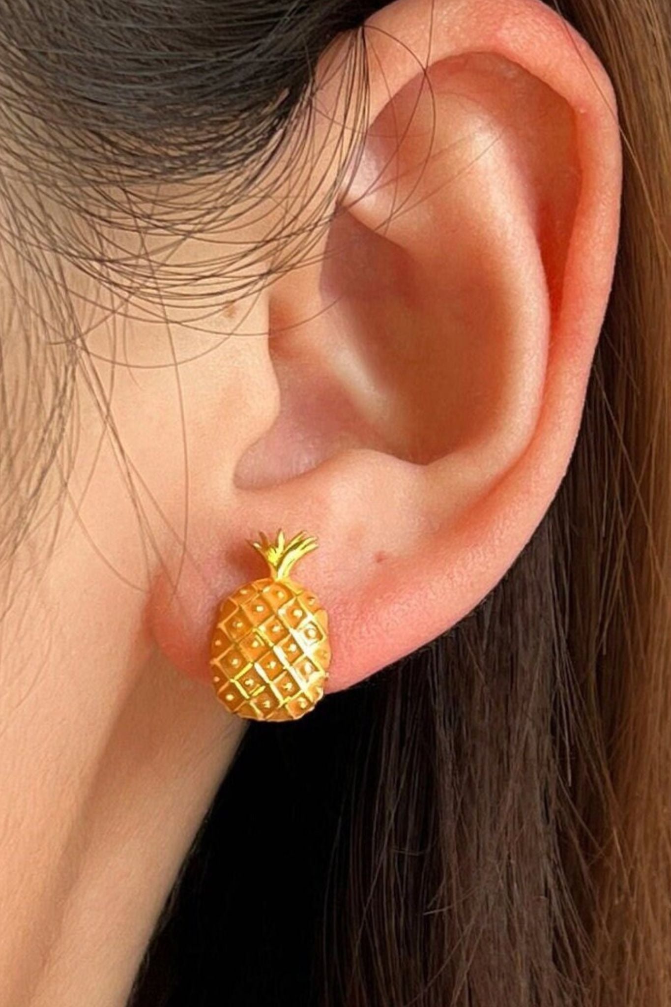 Gold Mia Gioielli Gold Sterling Silver Pineapple Fruit Studs, Image 2 of 3