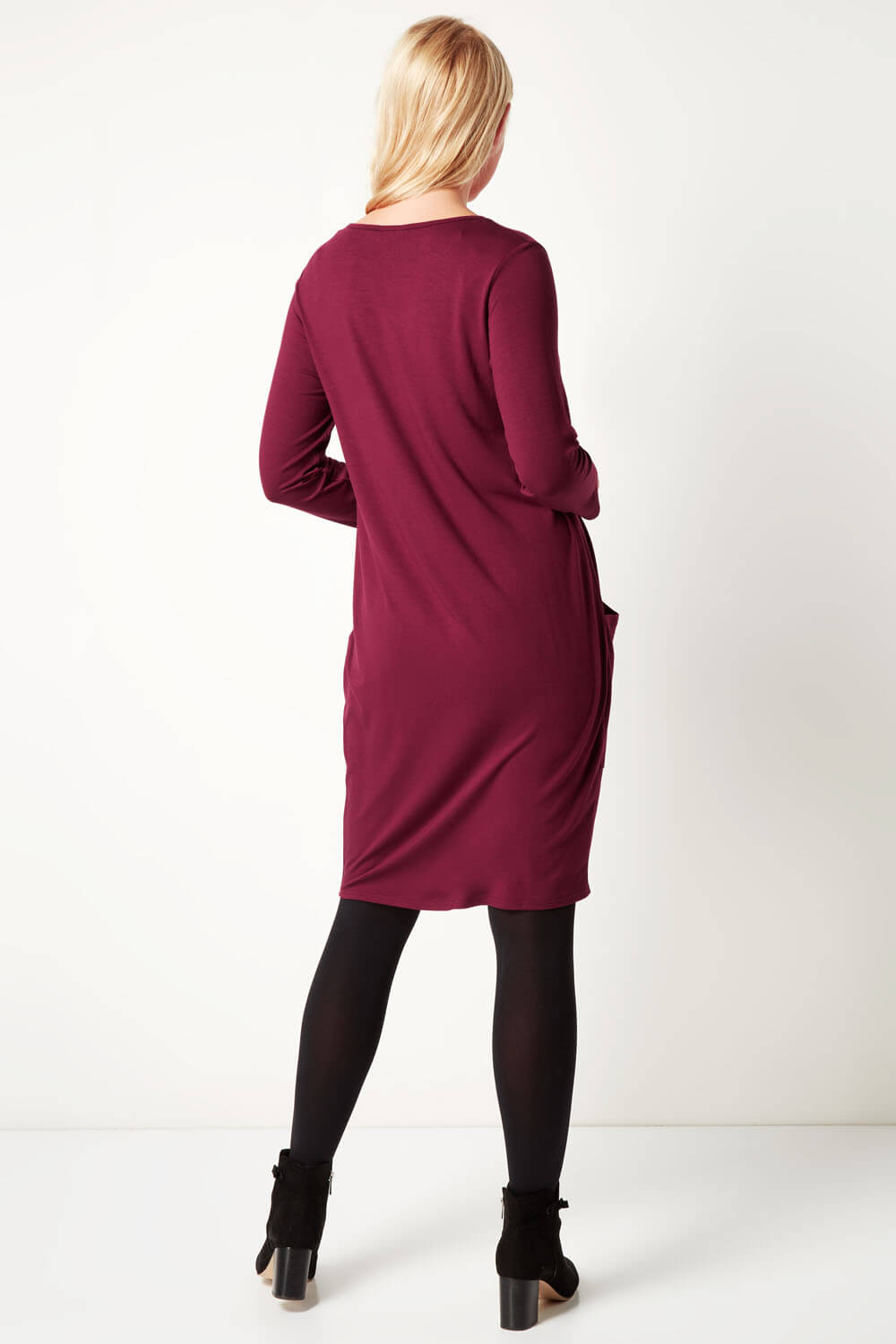 Wine Red 3/4 Sleeve Slouch Dress, Image 4 of 4
