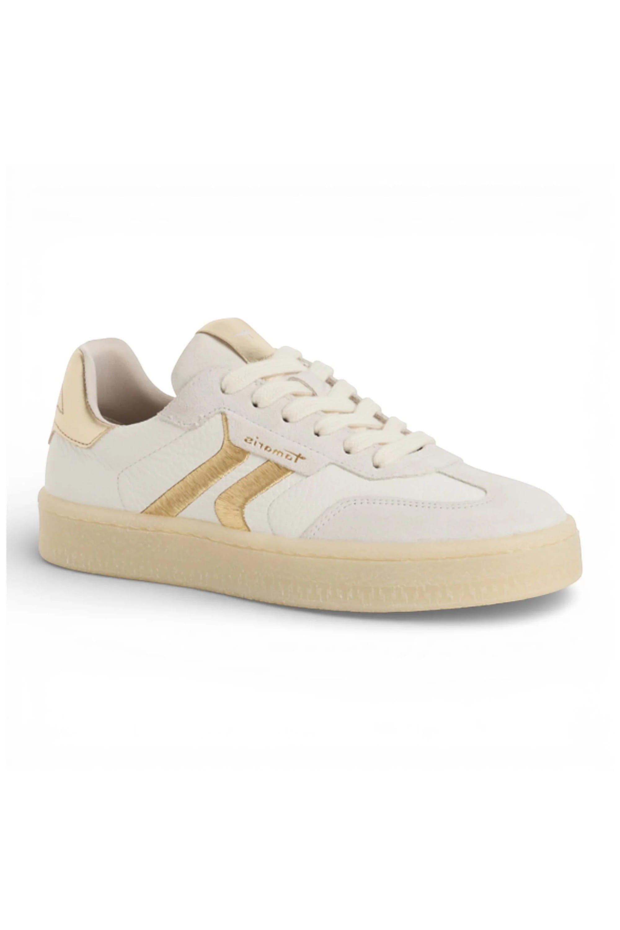 White Tamaris Womens White Gold Stripe Sneaker, Image 3 of 6