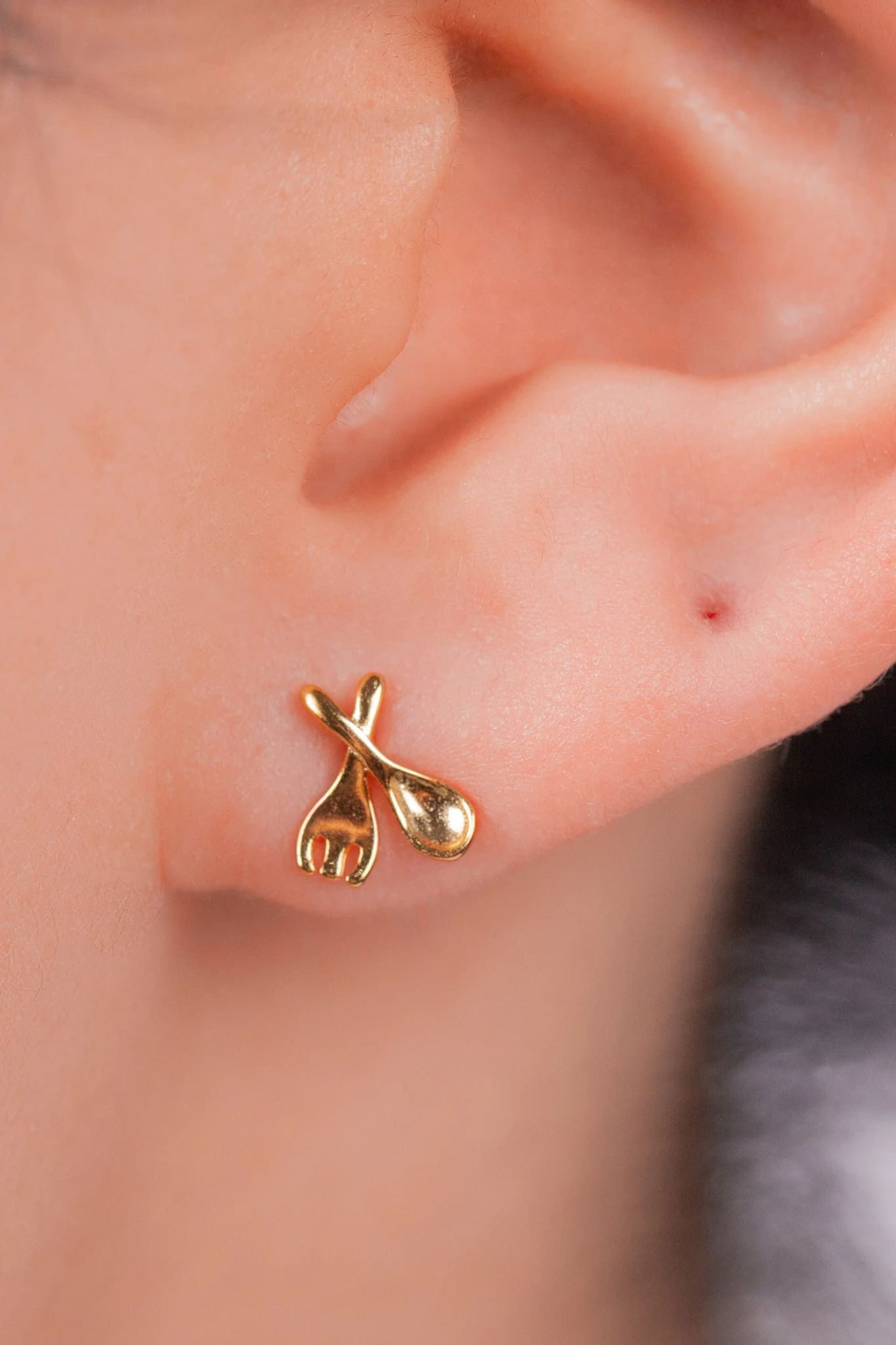 Gold Sterling Silver Fork & Spoon Studs, Image 2 of 3