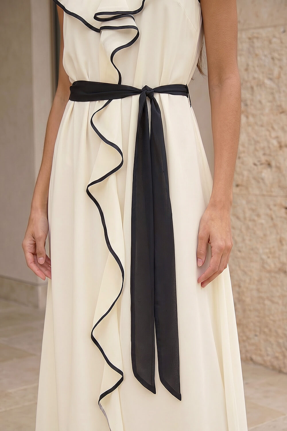 Ivory Frill Contrast Tipped Midi Dress, Image 5 of 4