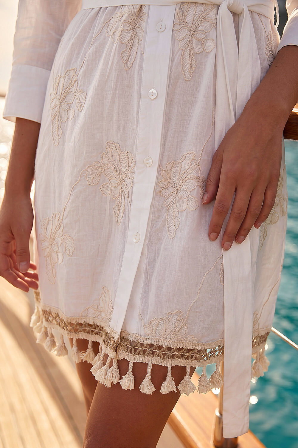 Ivory Petite Embroidered Floral Shirt Dress, Image 5 of 4