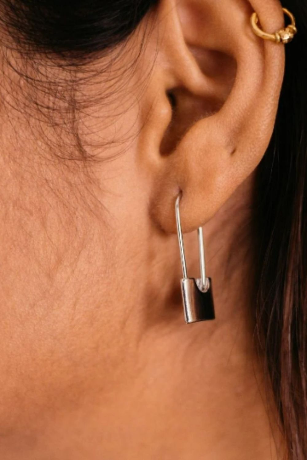 Gold Safety Pin Paperclip Hoop Earrings, Image 2 of 2