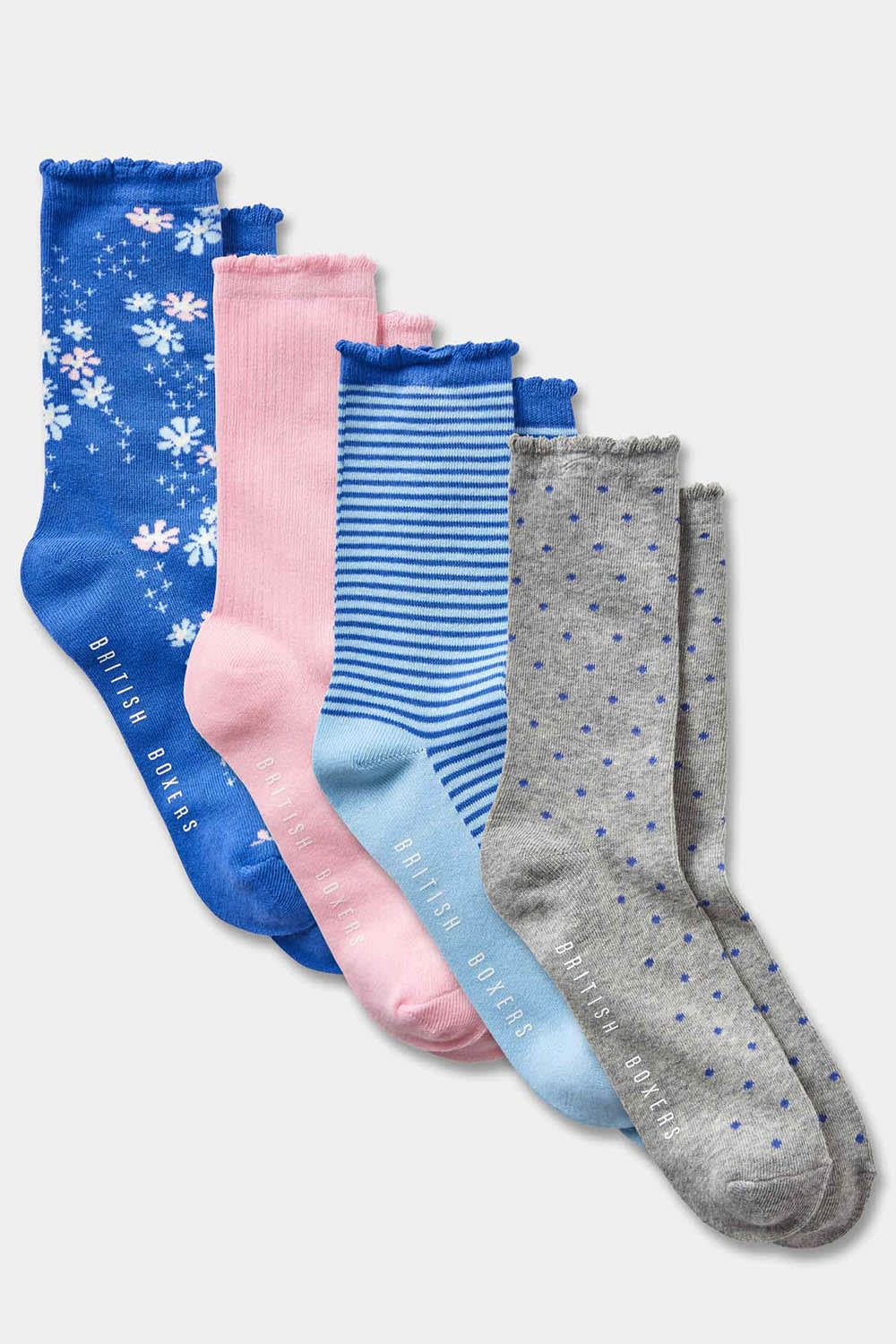Blue Four-Pair "Sky Blues & Sunset Pinks" Cotton Sock Gift Box