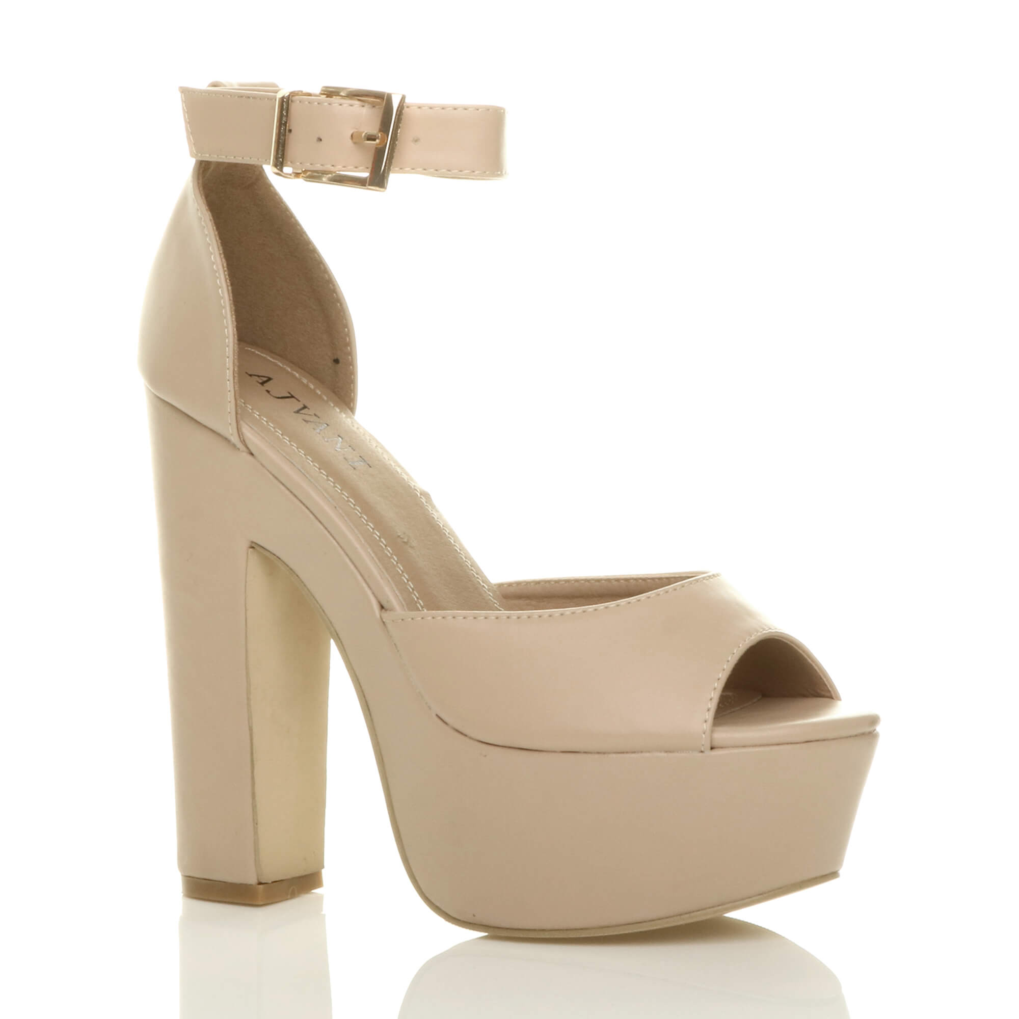 Natural AJVANI Natural High Block Heel Ankle Strap Glitter Sandals, Image 1 of 7