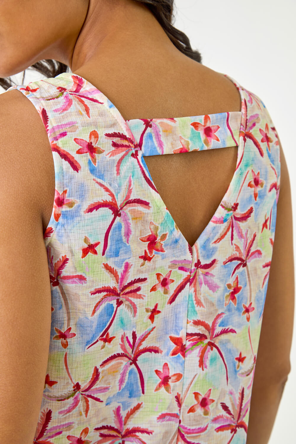 Blue Floral Print Bar Back Vest Top, Image 6 of 5