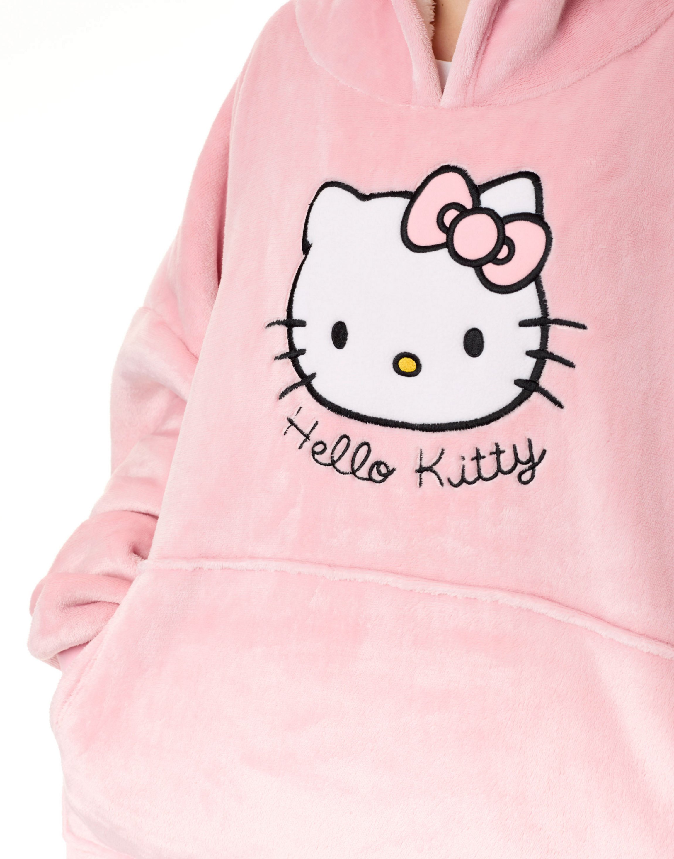 Pink Hello Kitty Character Face One Blanket Hoodie, Image 3 of 6