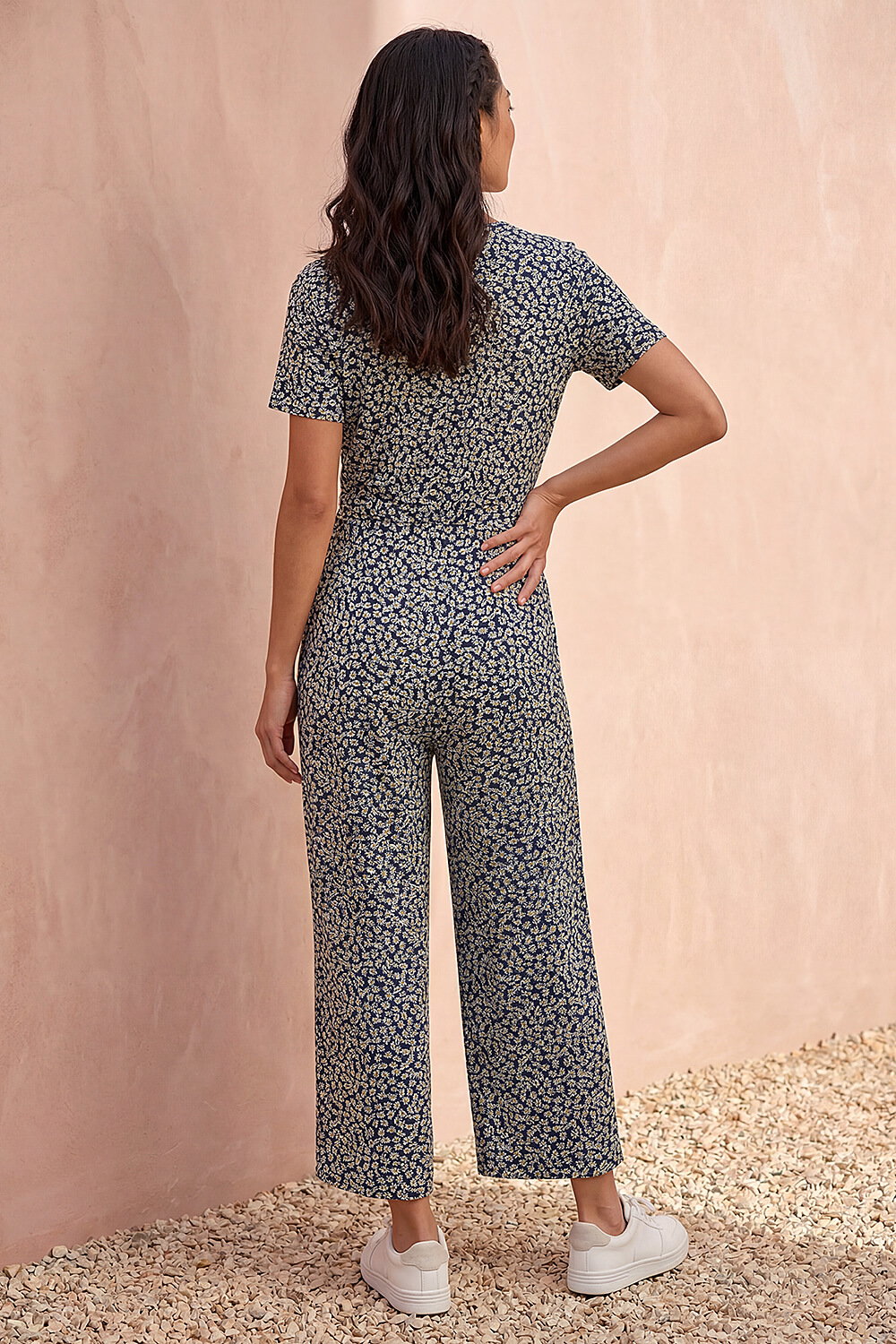 Navy  Petite Daisy Print Wrap Jumpsuit, Image 4 of 4