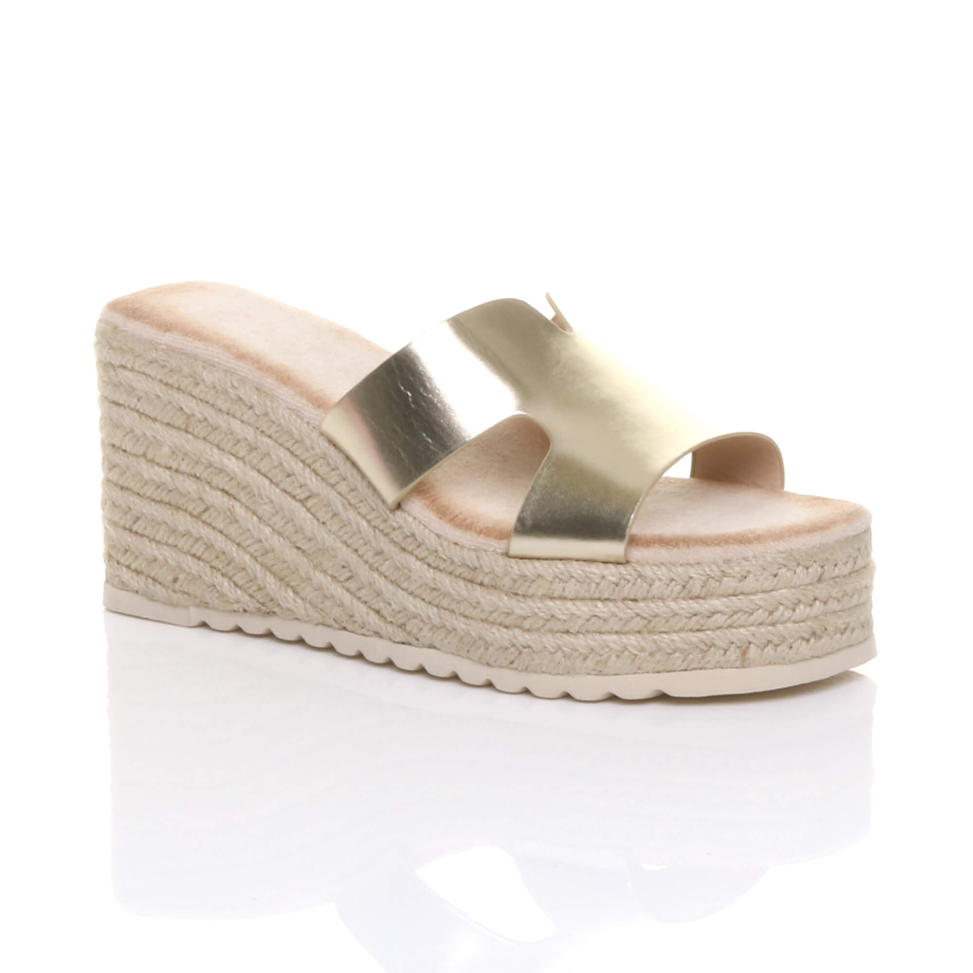 Gold AJVANI Gold High Wedge Platform Mule Sandals Espadrilles, Image 1 of 4