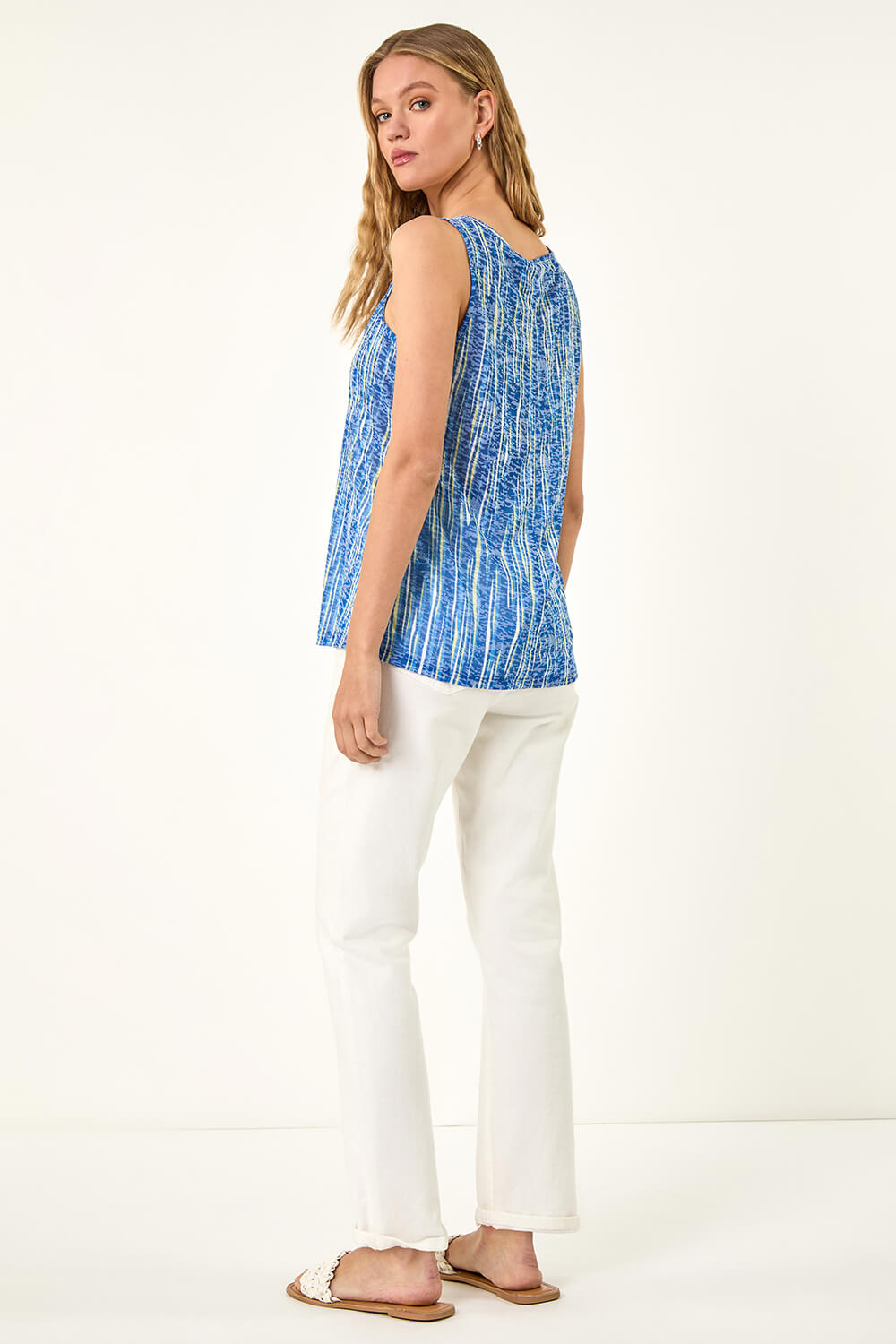 Blue Burnout Stripe Print Vest Top, Image 4 of 5