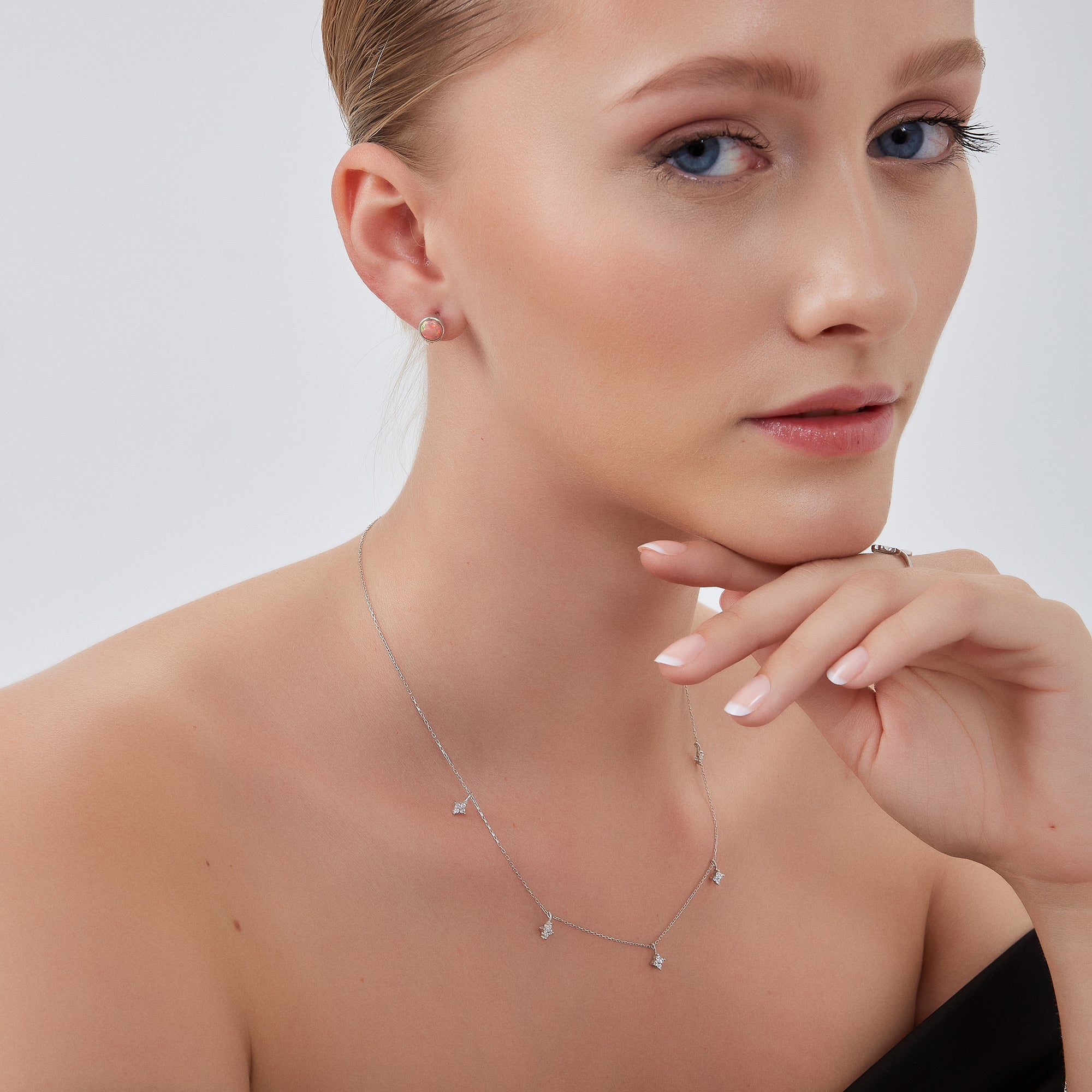 Silver Sterling Silver High Quality Round Pink Opal Earring, Image 5 of 5