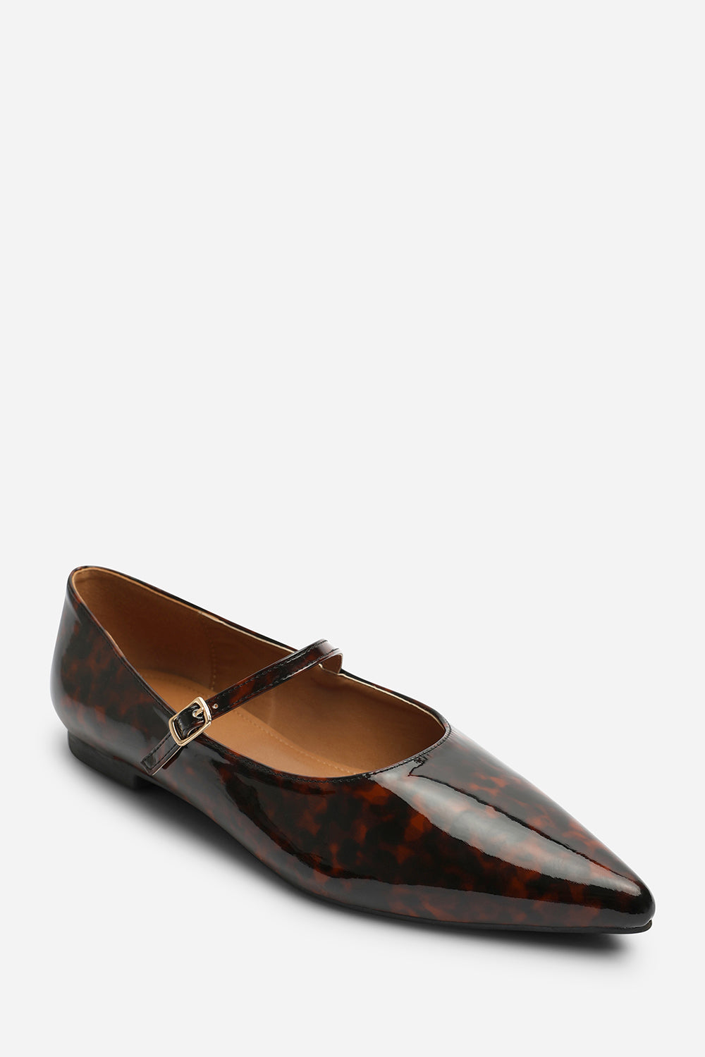 Tortoishell Novalee Pointed Toe Mary Jane Front Strap Ballet Flats, Image 3 of 7