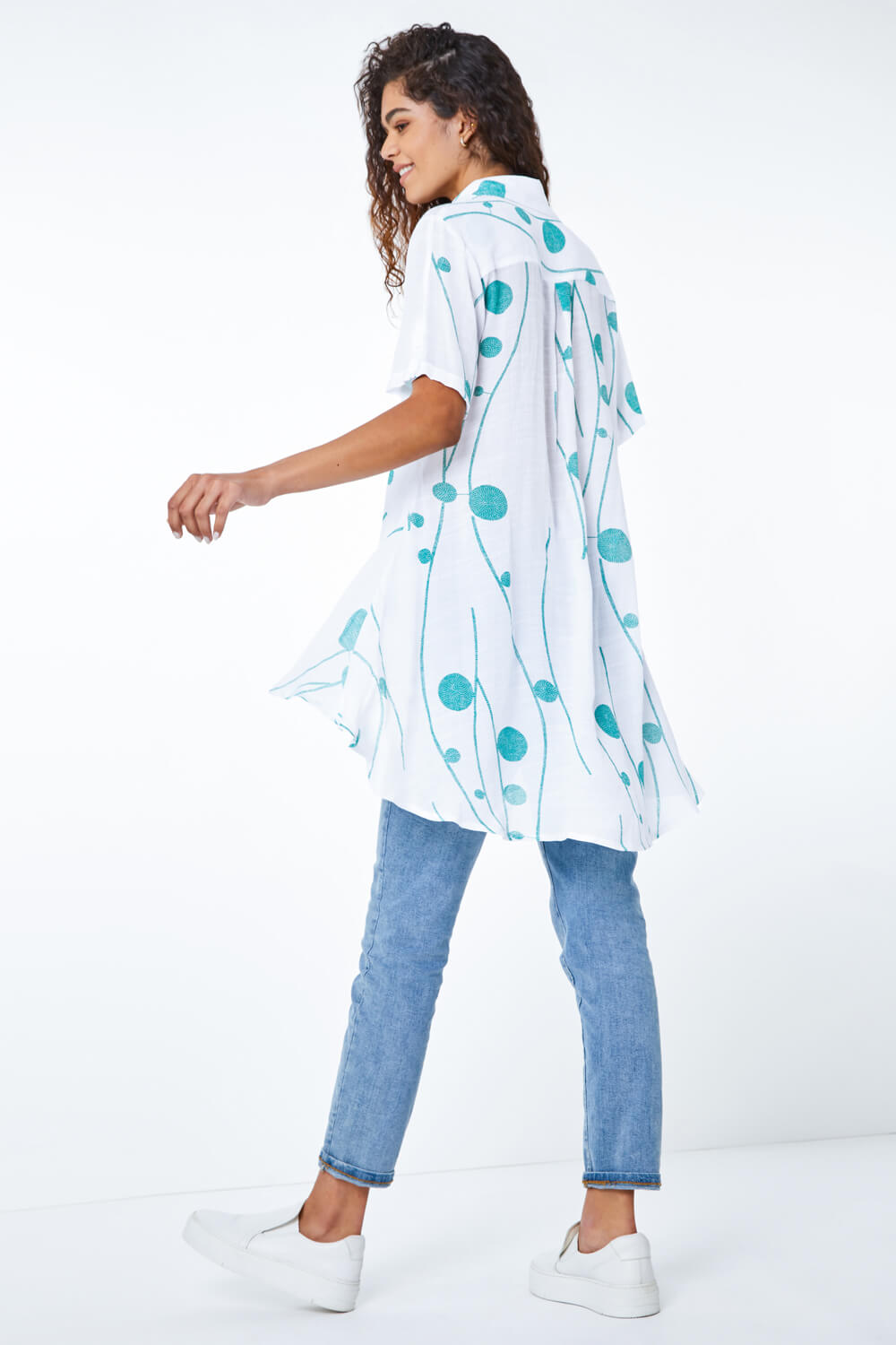 Green Spot Print Button Through Shirt, Image 4 of 5