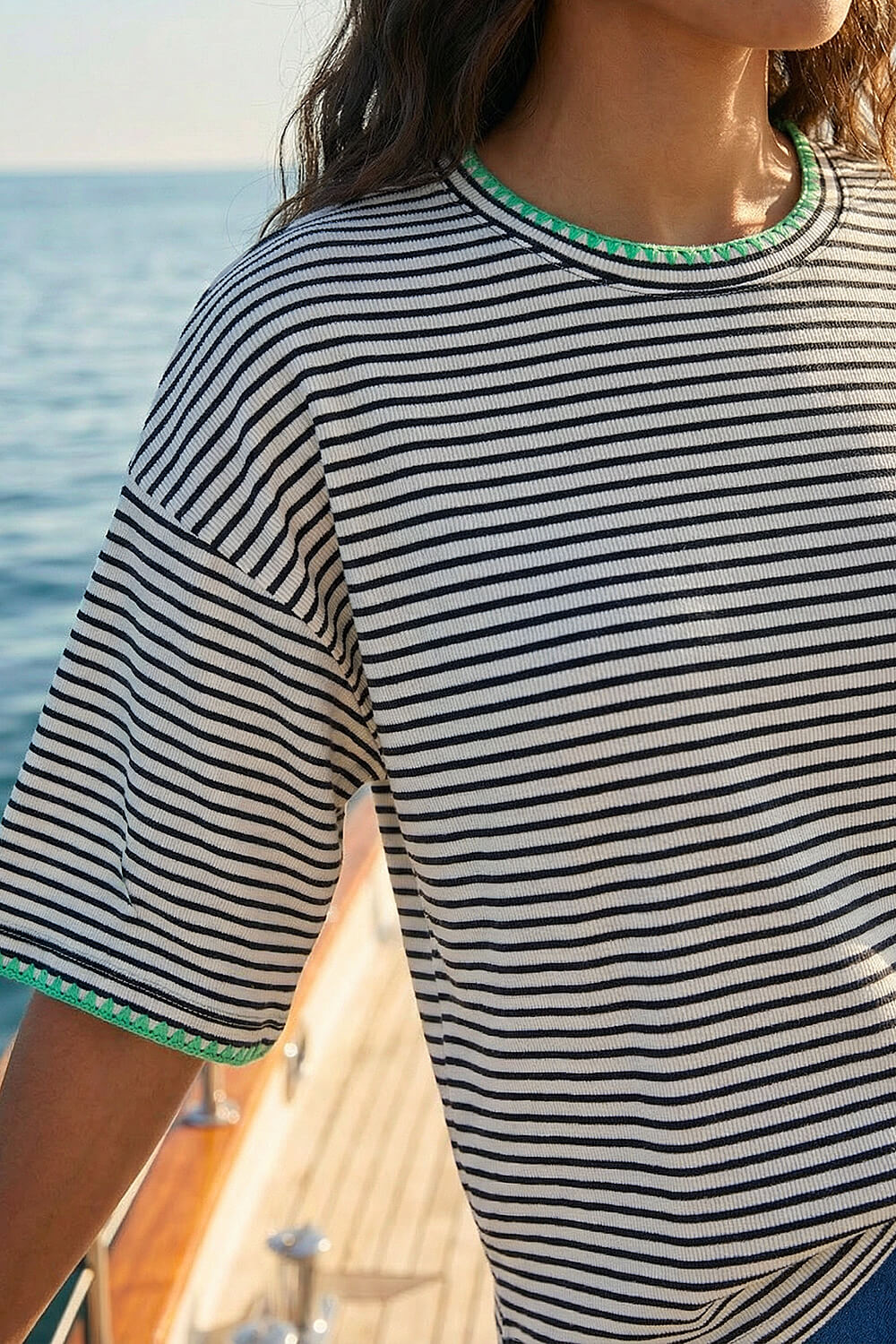 Black Oversized Boxy Stripe T-Shirt, Image 5 of 4