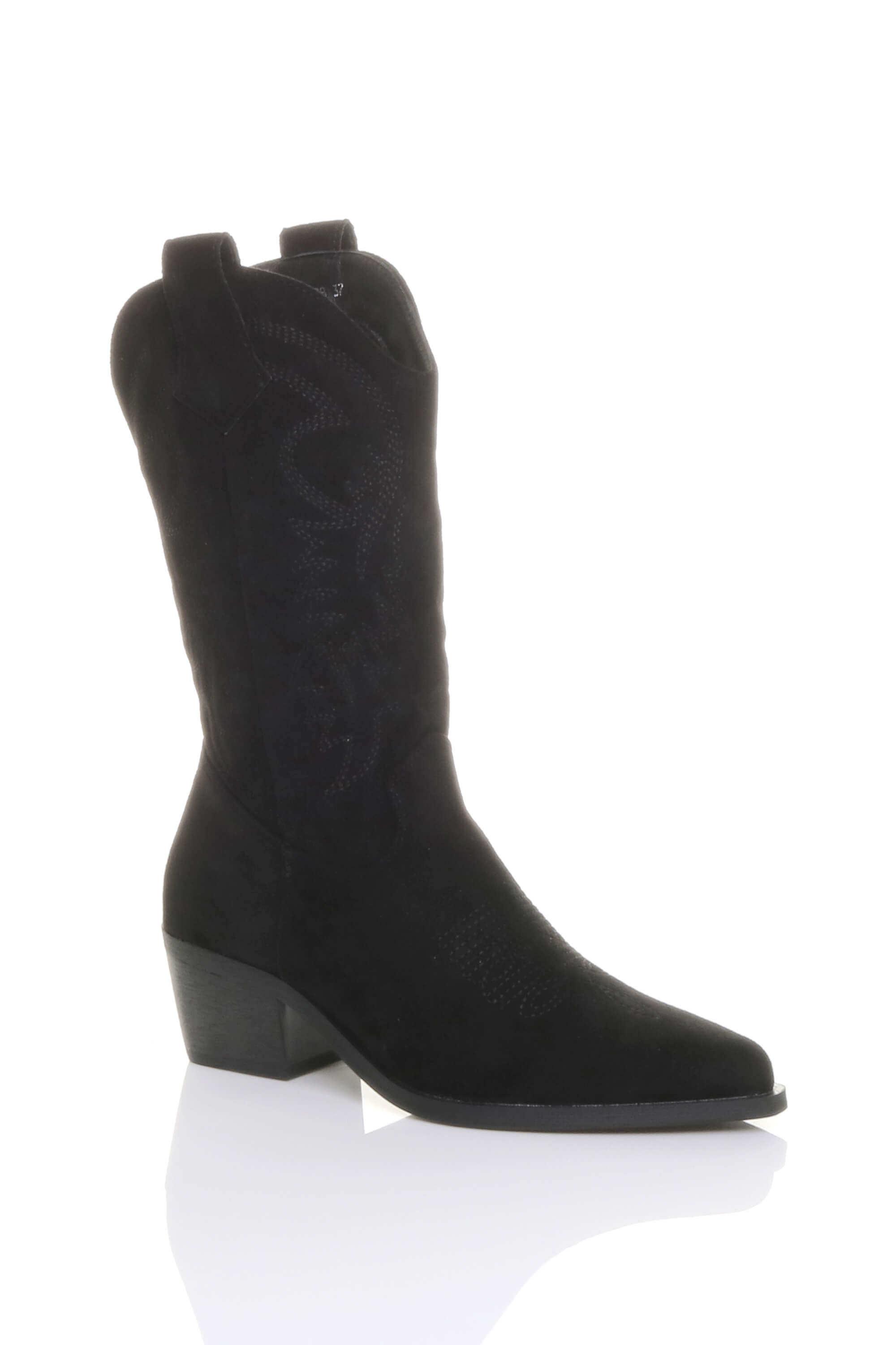 Black Low Cuban Heel Embroidered Cowboy Western Boots, Image 1 of 4