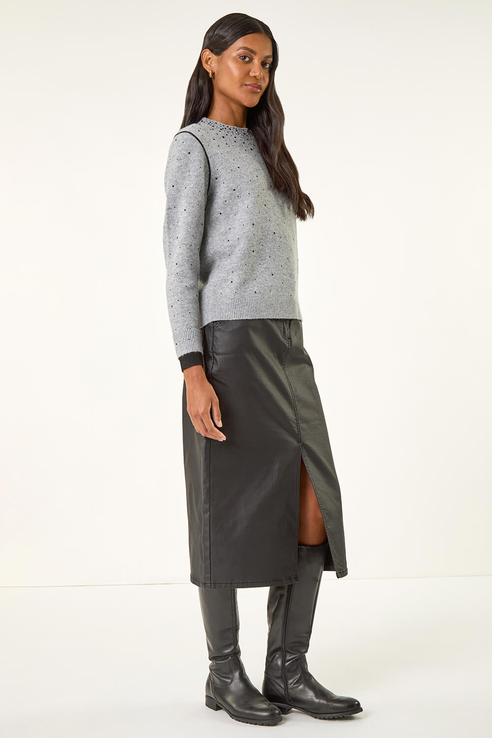 Grey Embellished Knit Jumper, Image 3 of 5