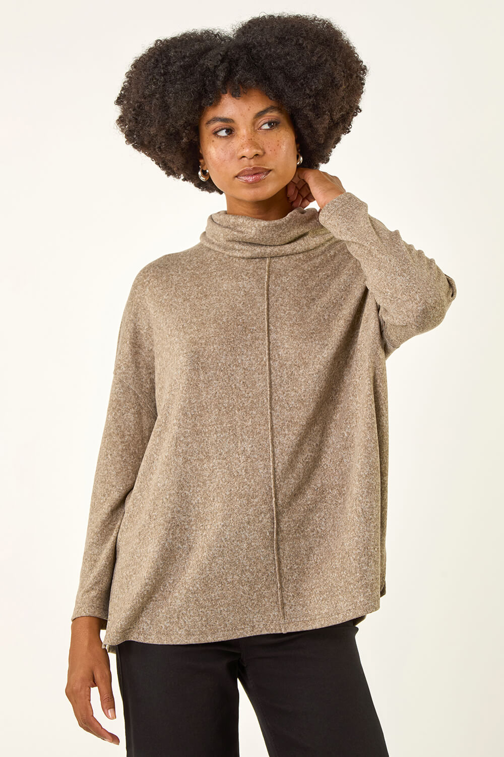 Beige Cowl Neck Snit Top, Image 5 of 5