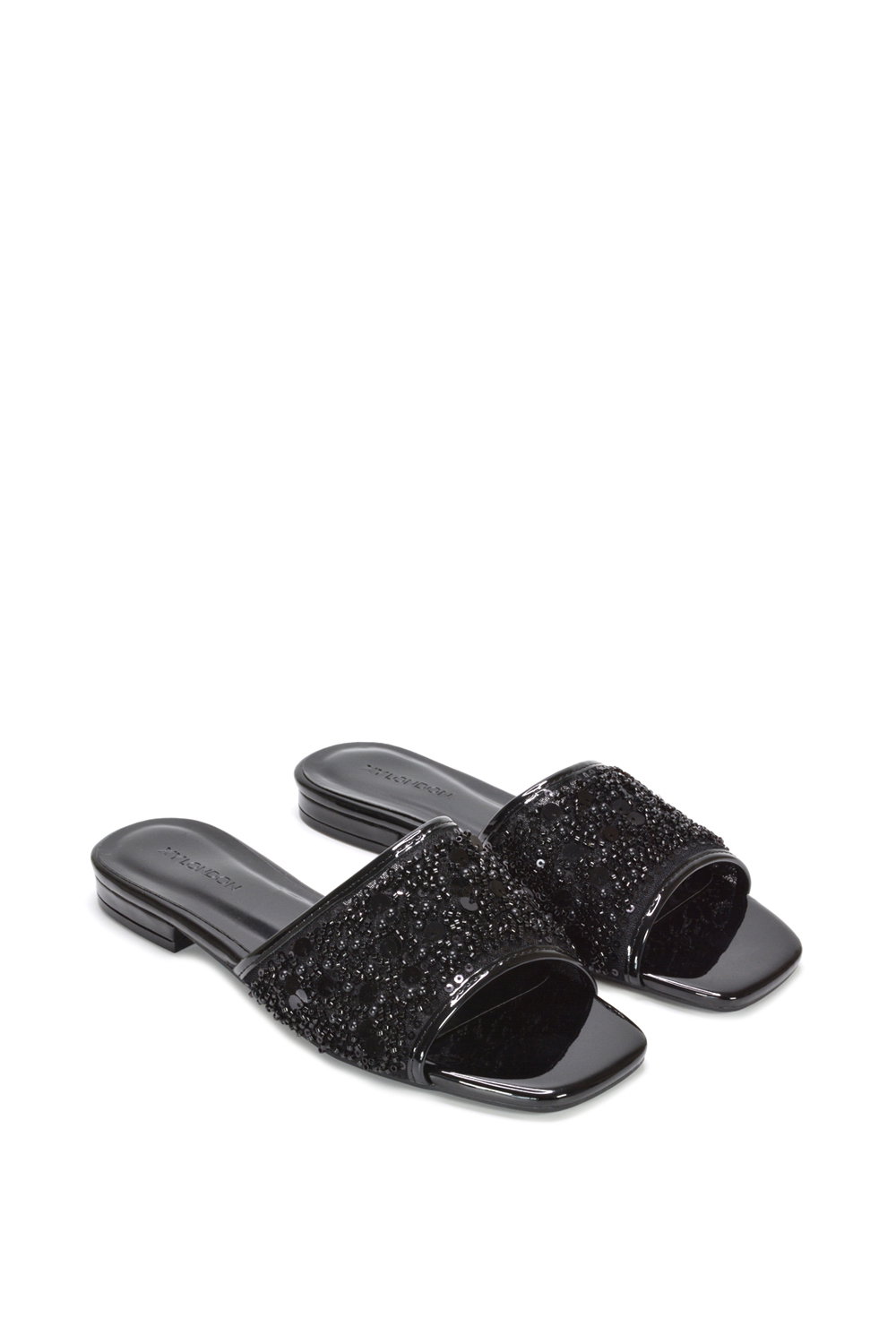 Black XY LONDON Black 'Ziva' Embroidered Sequin Slip On Slider Sandals, Image 5 of 6
