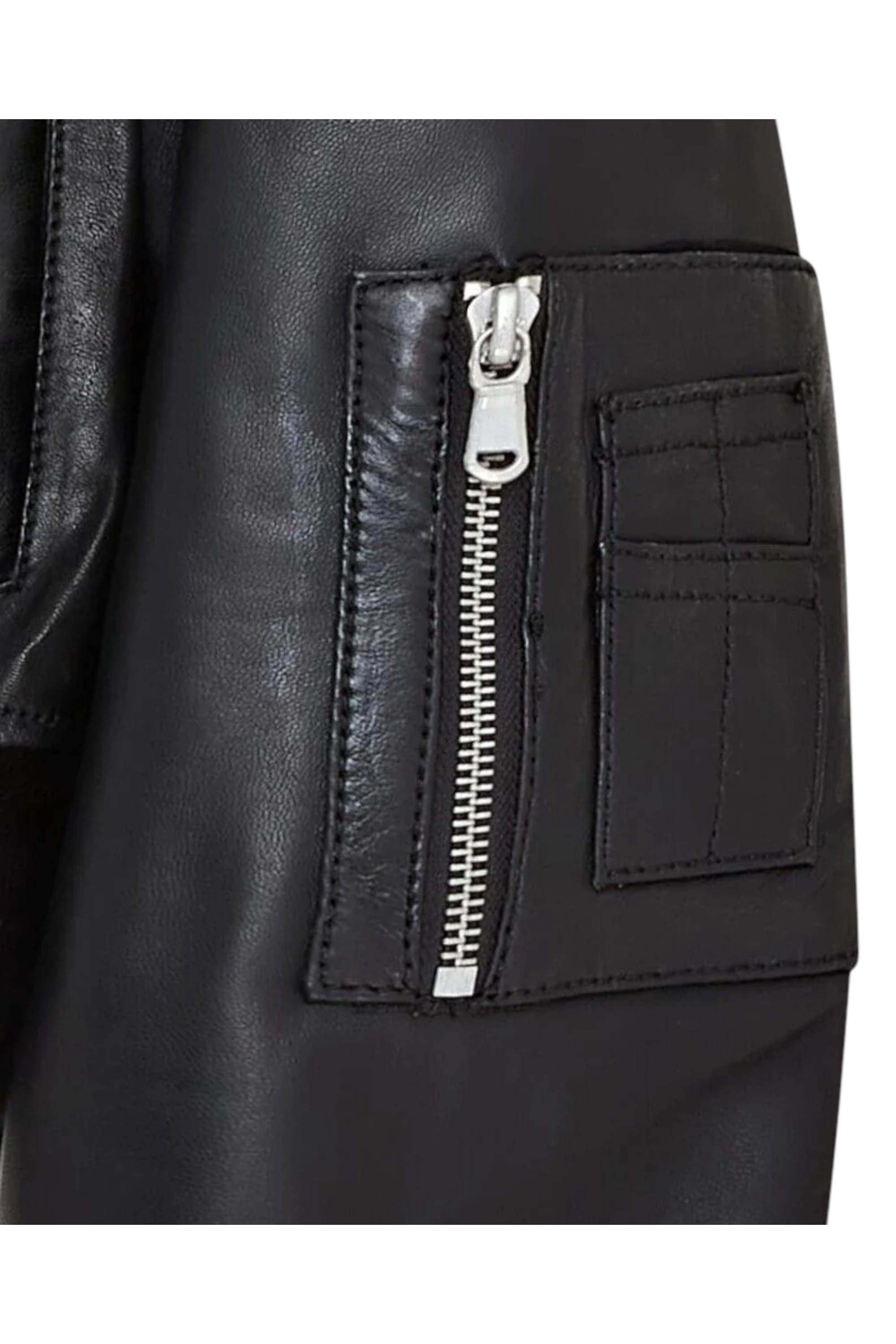 Black Womens Oversized Leather Bomber Jacket, Image 4 of 4