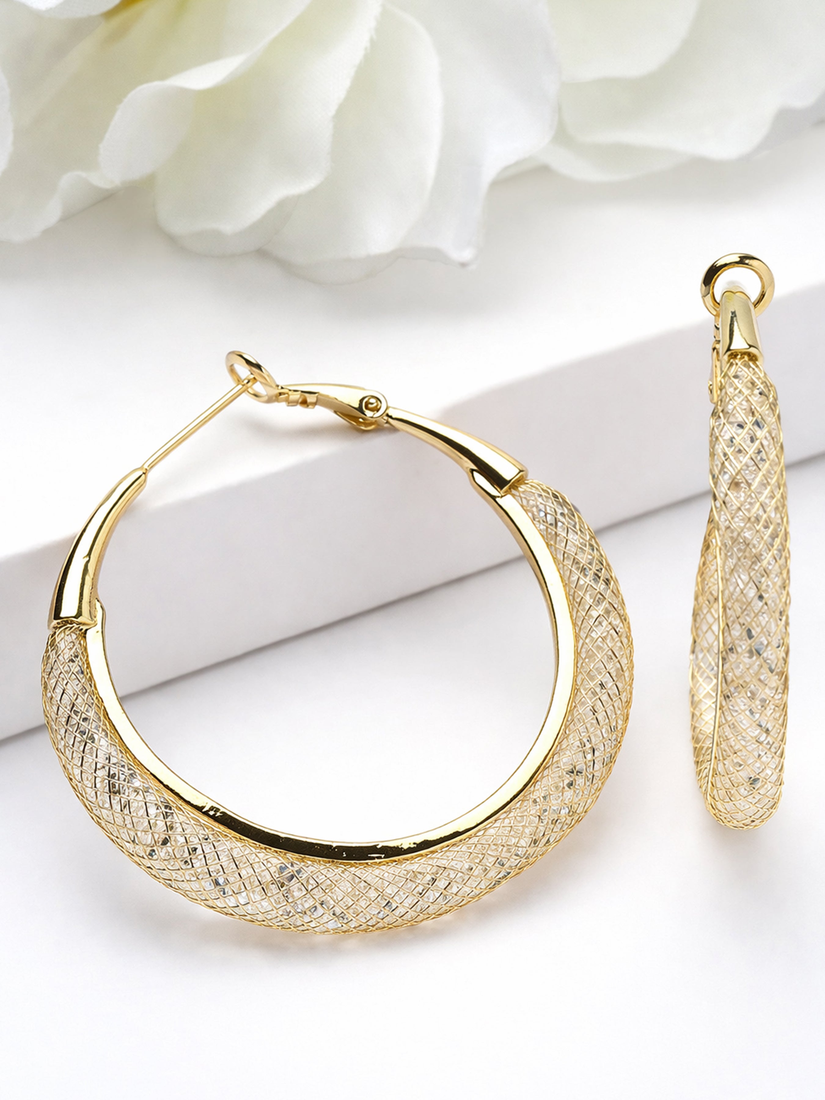 Gold Textured Wide Hoop Earrings, Image 3 of 3