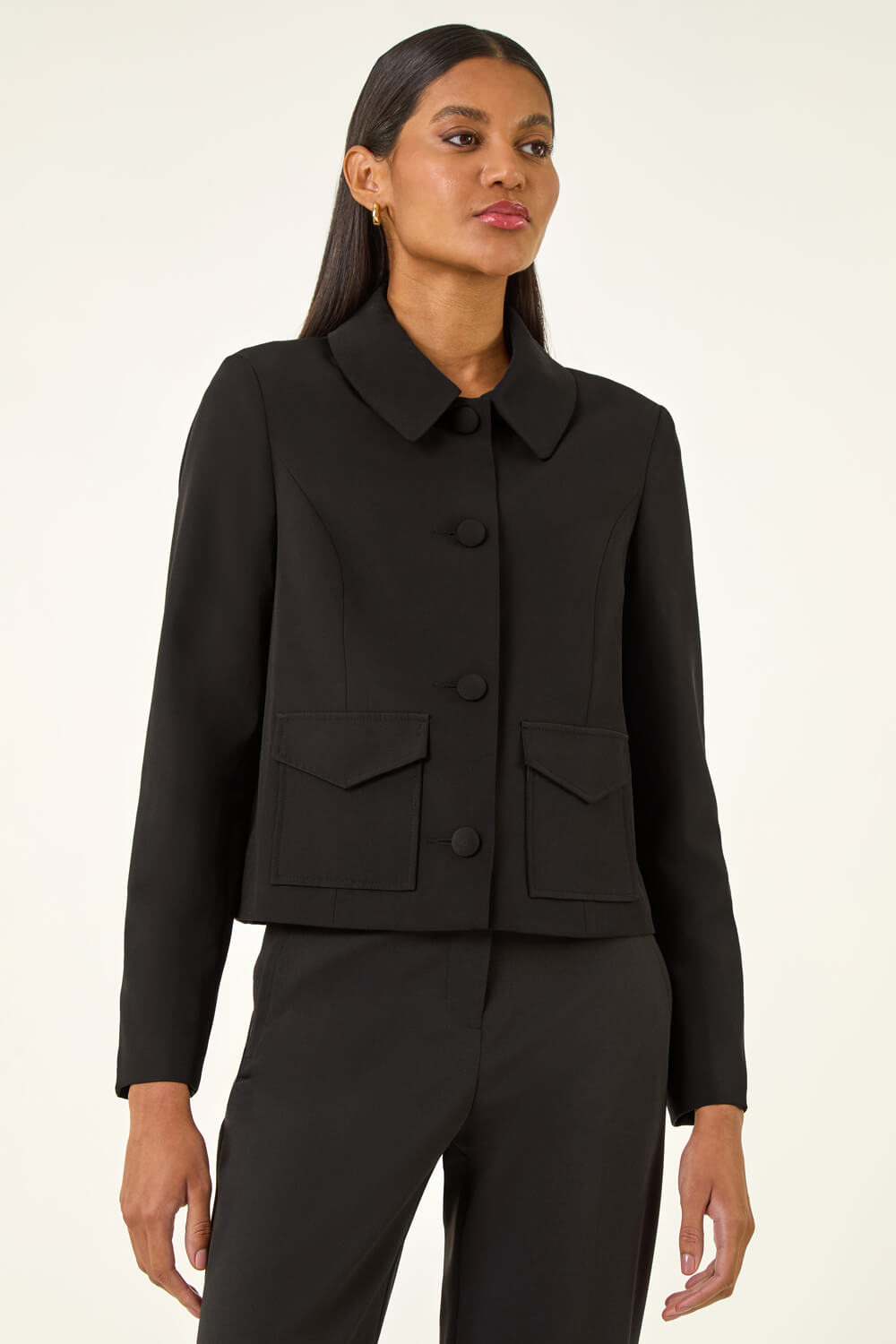 Black Smart Buttoned Pocket Jacket, Image 5 of 5