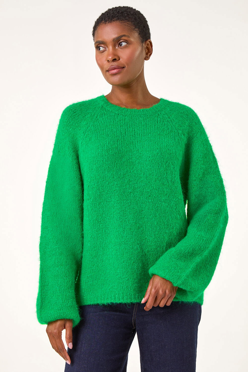 Green Soft Knit Blouson Jumper, Image 3 of 6