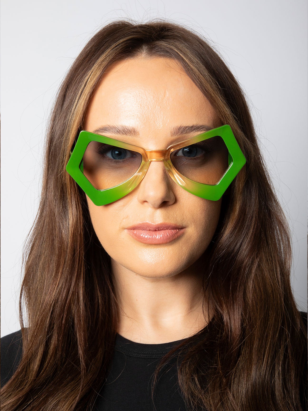 Green 2 Tone Angular Sunglasses in Green, Image 2 of 6