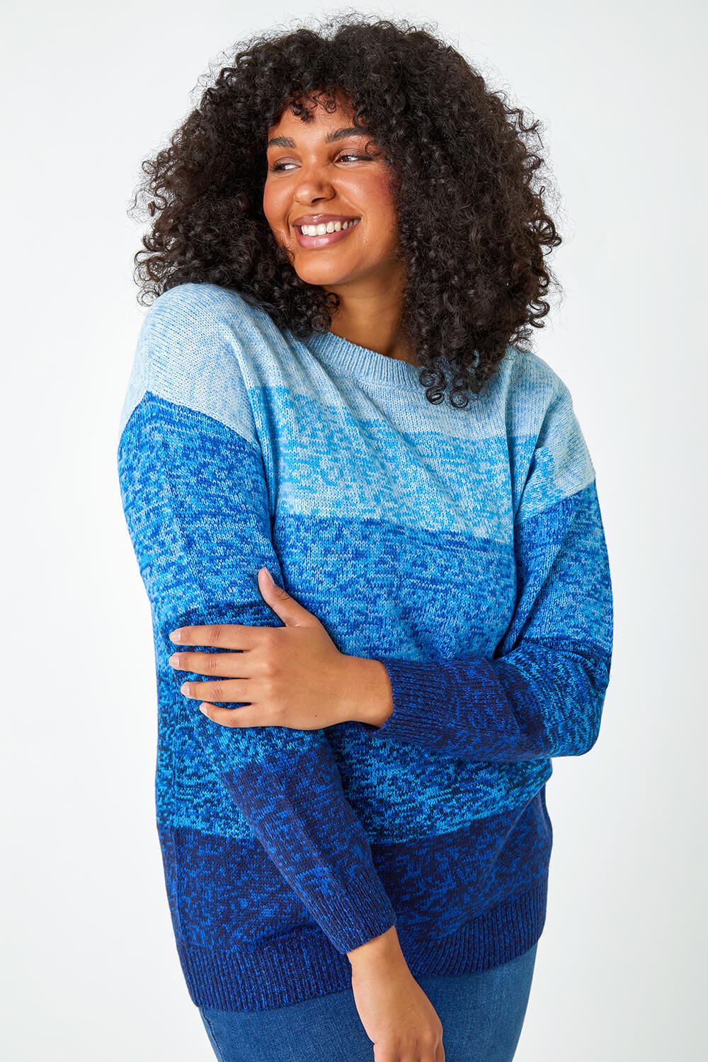 Blue Curve Ombre Stripe Knit Jumper, Image 5 of 5