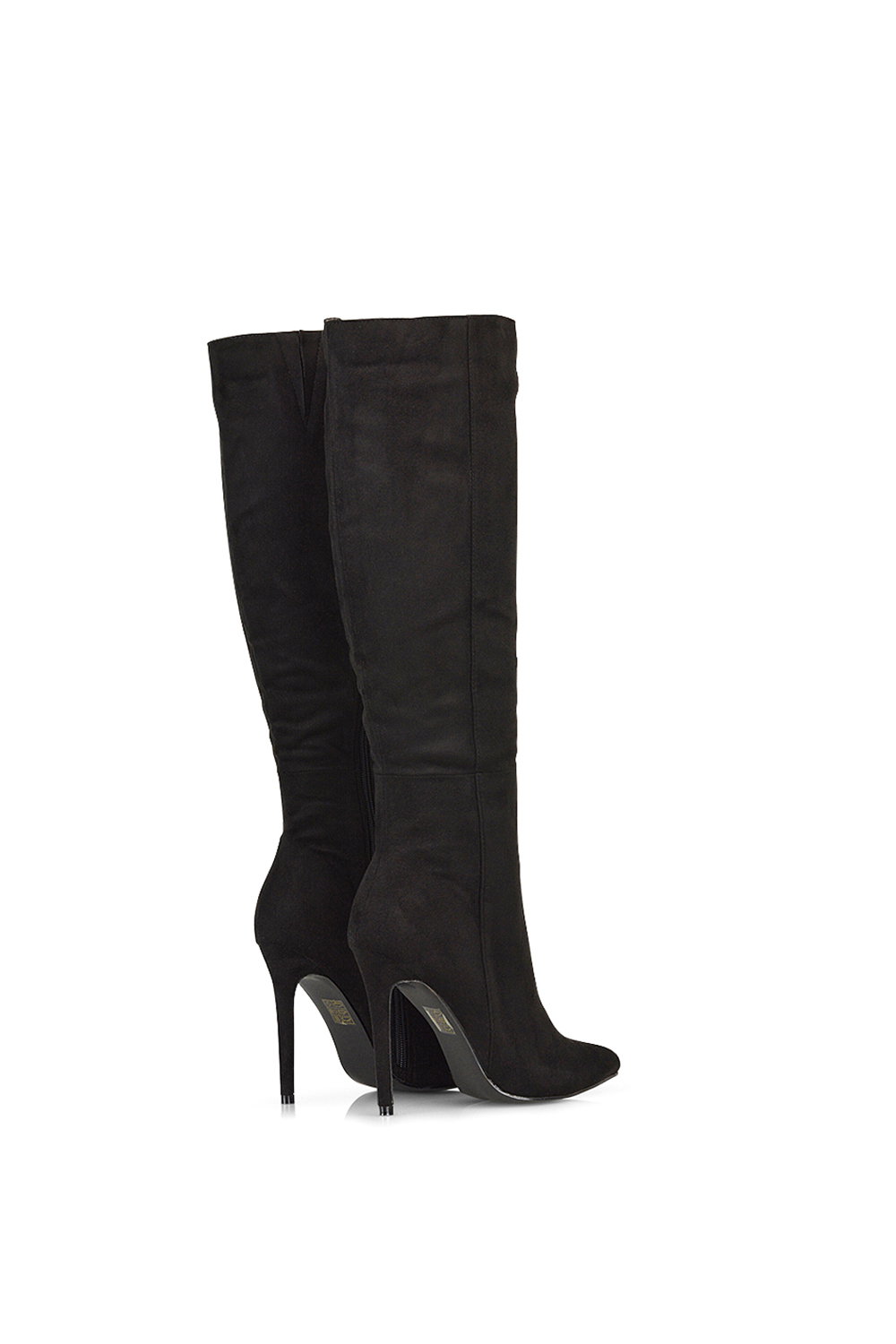 Black 'Nora' Pointed Toe Zip Up Knee High Stiletto Heel Long Boots, Image 3 of 5