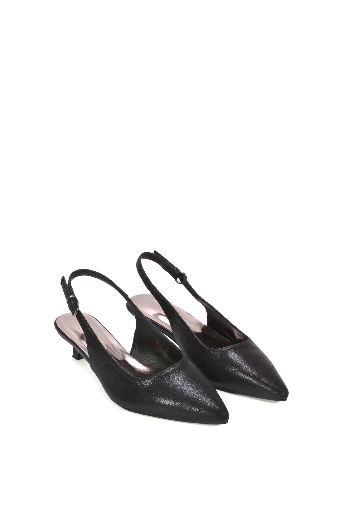Black XY LONDON Black Slingback Kitten Heel Court Shoes With Pointed Toe, Image 5 of 6