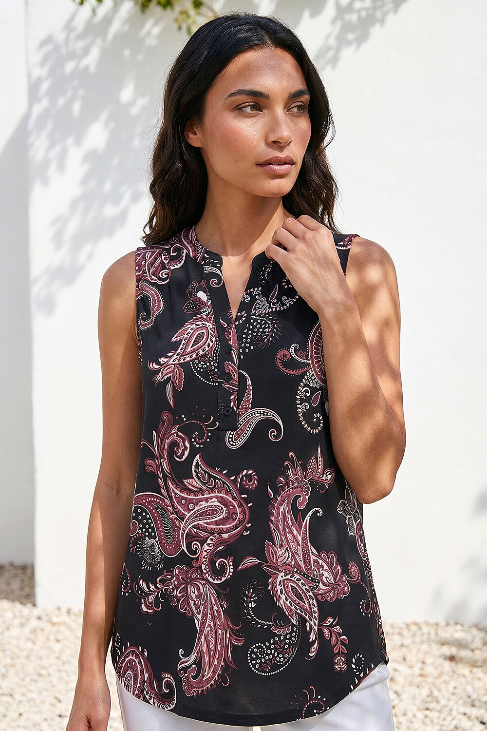 Black Paisley Puff Print Vest Top, Image 4 of 4
