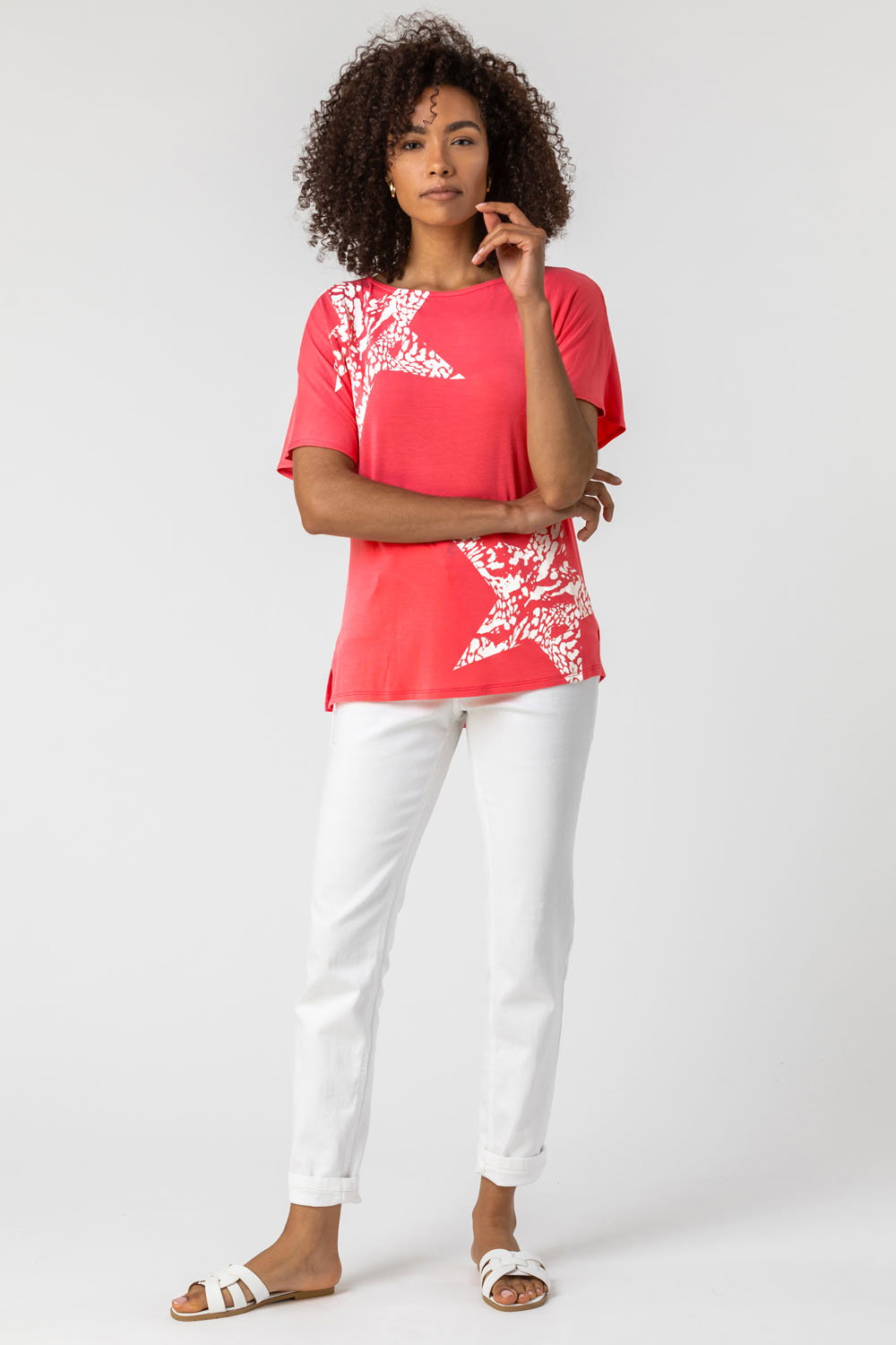 Coral Star Print Lounge T-Shirt, Image 4 of 4