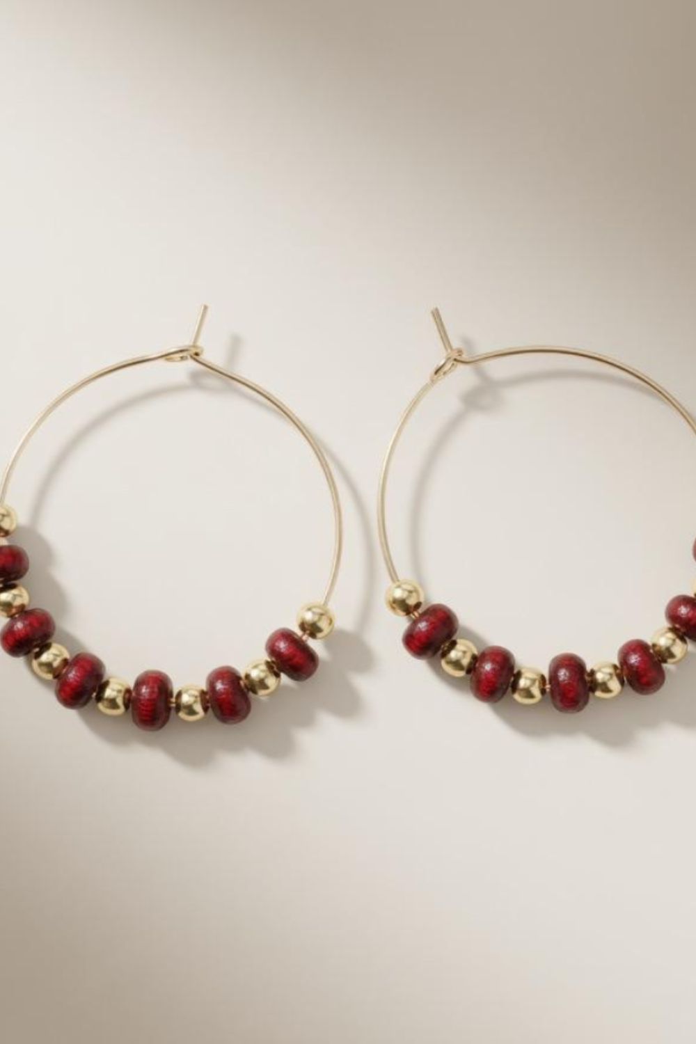 Gold Sandalwood Bead Hoop Earrings - Gold Plated, Image 2 of 3