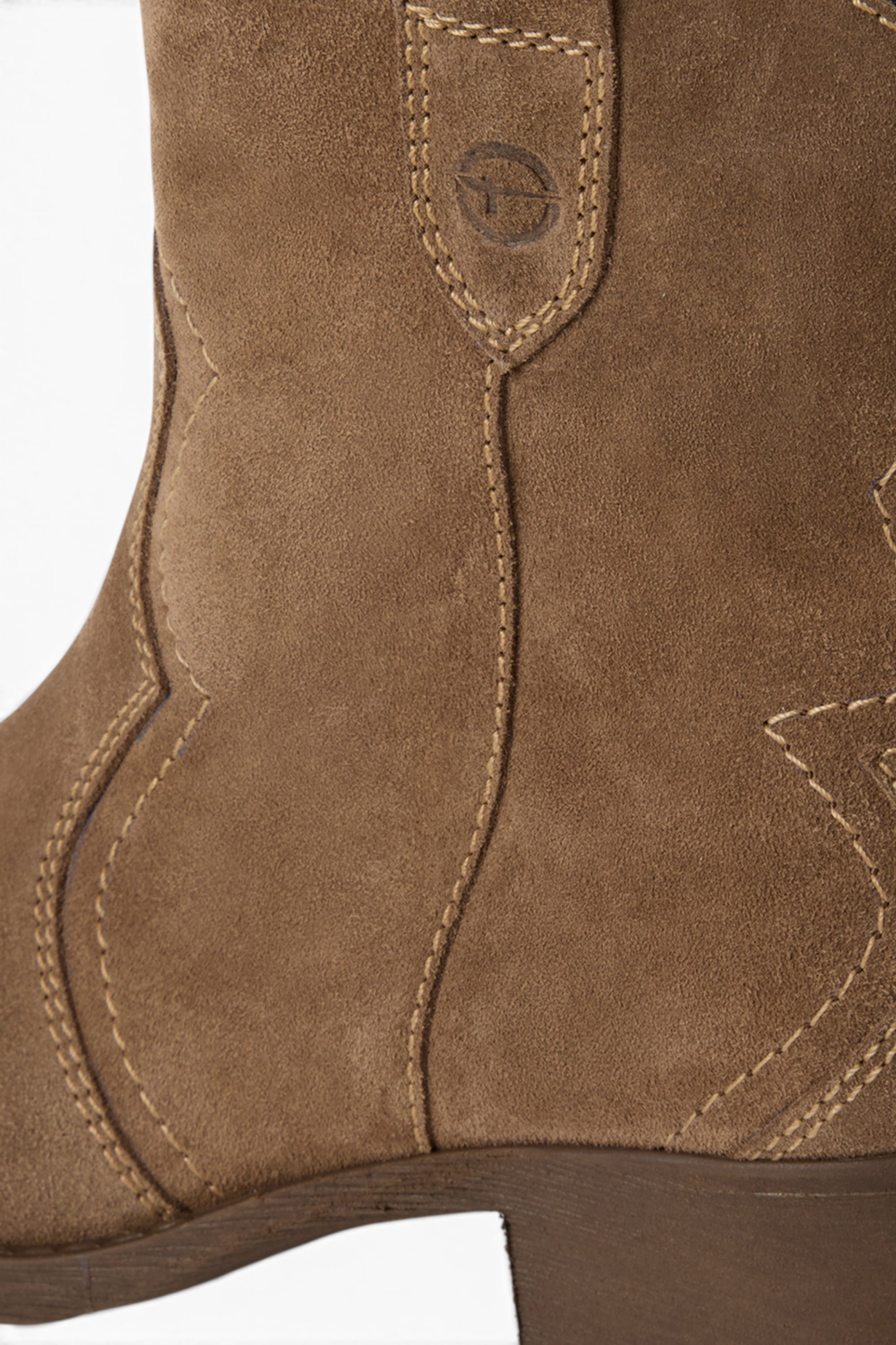 Camel Suede Leather Cowboy Western Ankle Boots, Image 6 of 8
