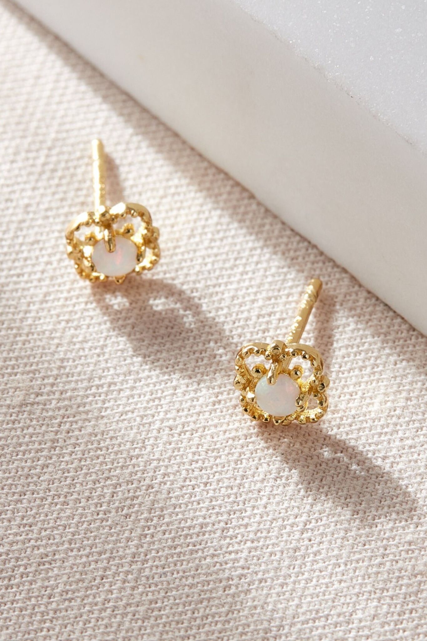 Gold Gold Plated Sterling Silver Floral Opal Studs, Image 1 of 3