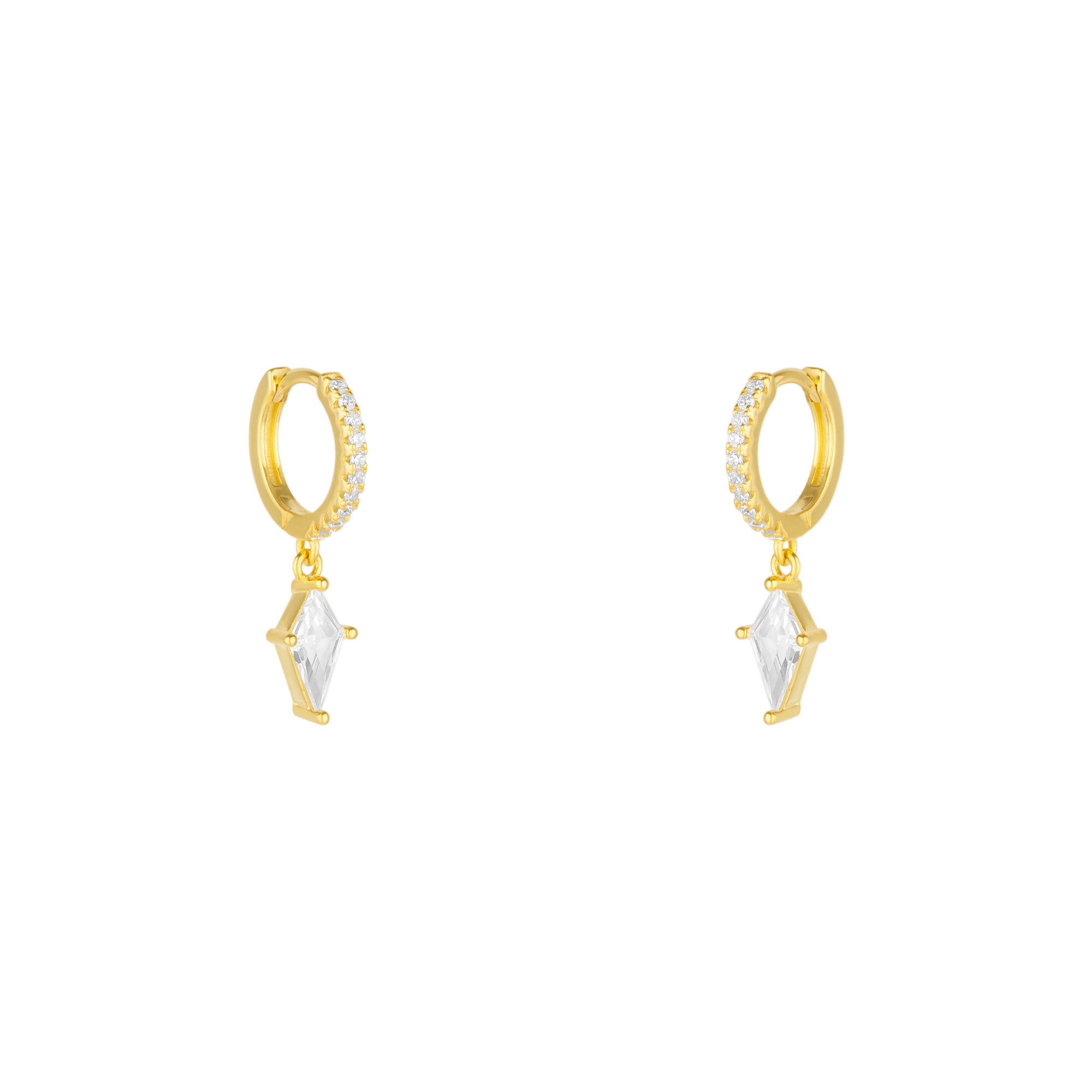 Gold Sterling Silver Triangle Pave Spike Hoop Earring, Image 1 of 1