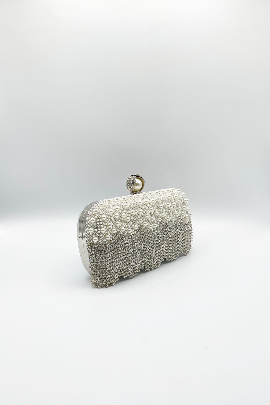 Silver Vintage Pearl and Diamante Clutch Bag, Image 4 of 5