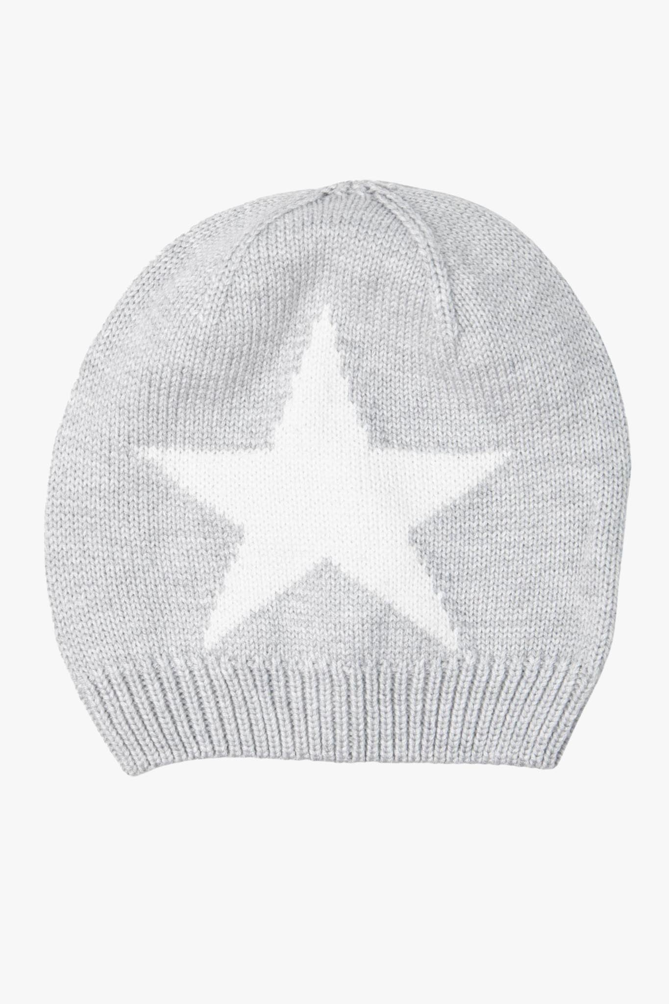 Light Grey Star Wool Blend Beanie Hat, Image 1 of 2