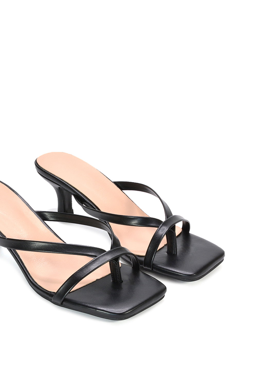 Black XY LONDON Black 'Tiana' Kitten Heel Sandal Mules With Toe Post, Image 2 of 5
