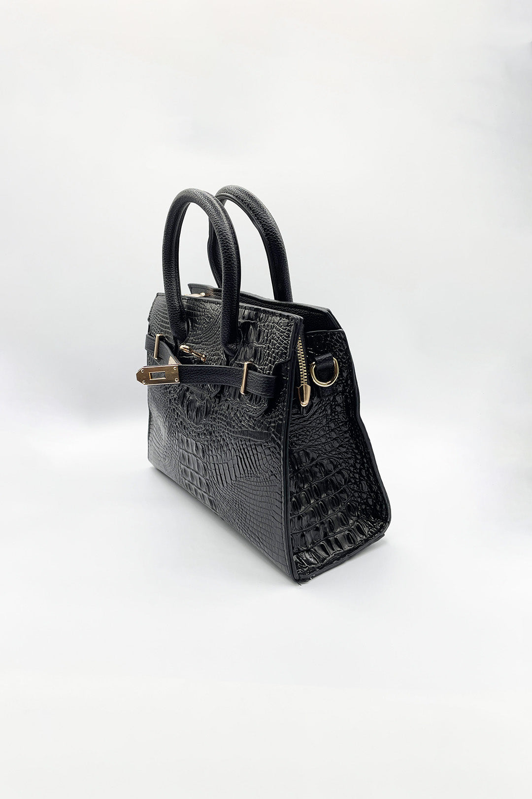 Black Crocodile-Print Handbag, Image 5 of 5