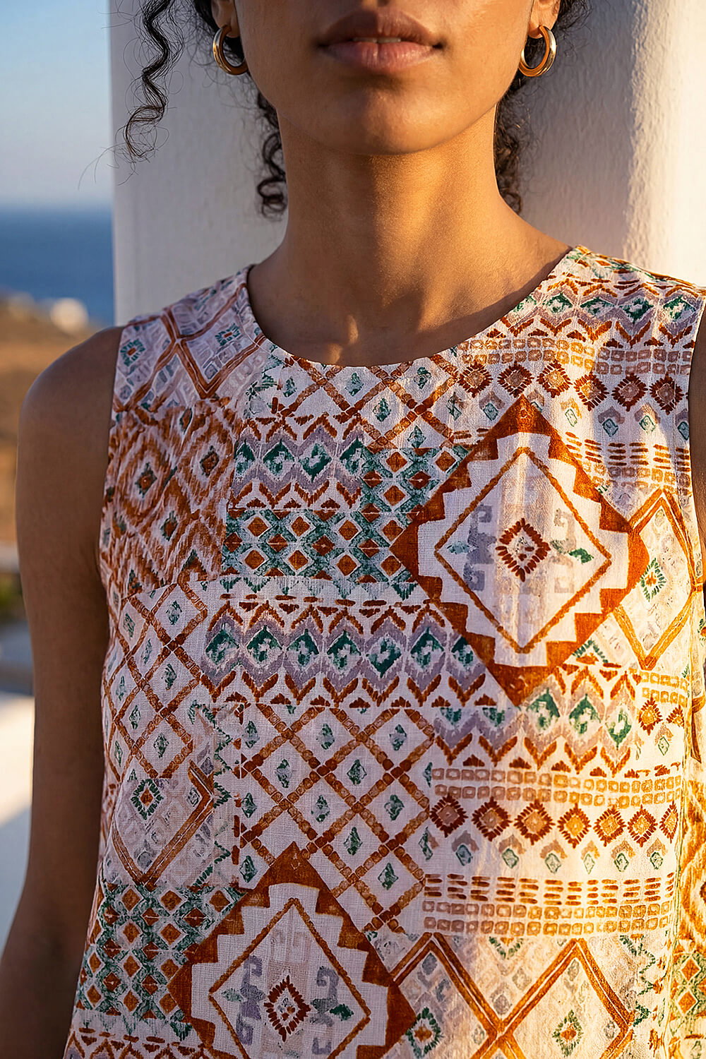 Camel Patchwork Geometric Vest Top, Image 5 of 4