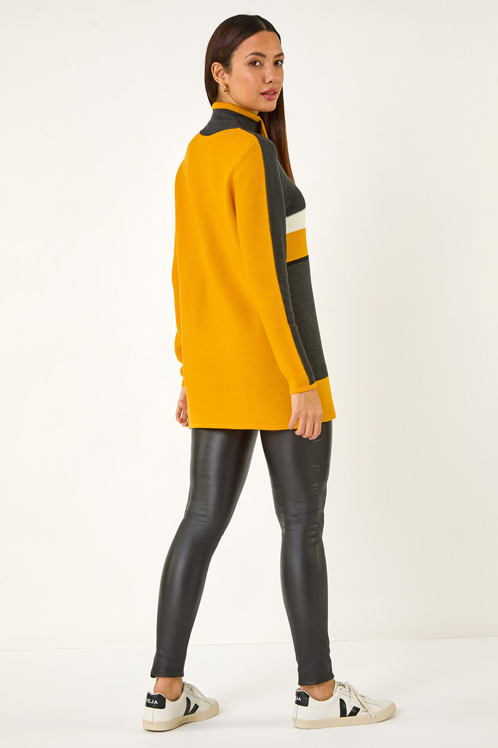 Yellow Colour Block Roll Neck Knit, Image 4 of 5