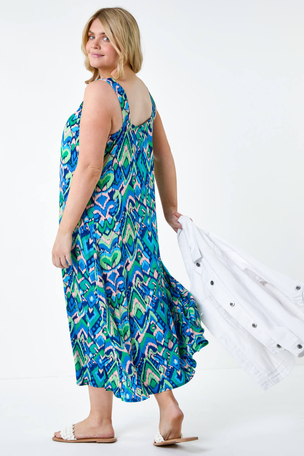 Roman Curve Women's Blue Abstract Ring Detail Midi Dress Size 22-24