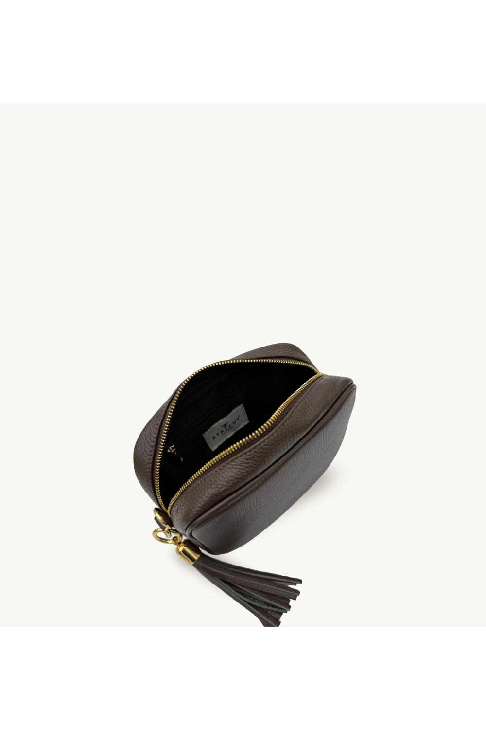 Brown The Tassel Chocolate Leather Crossbody Bag, Image 4 of 5