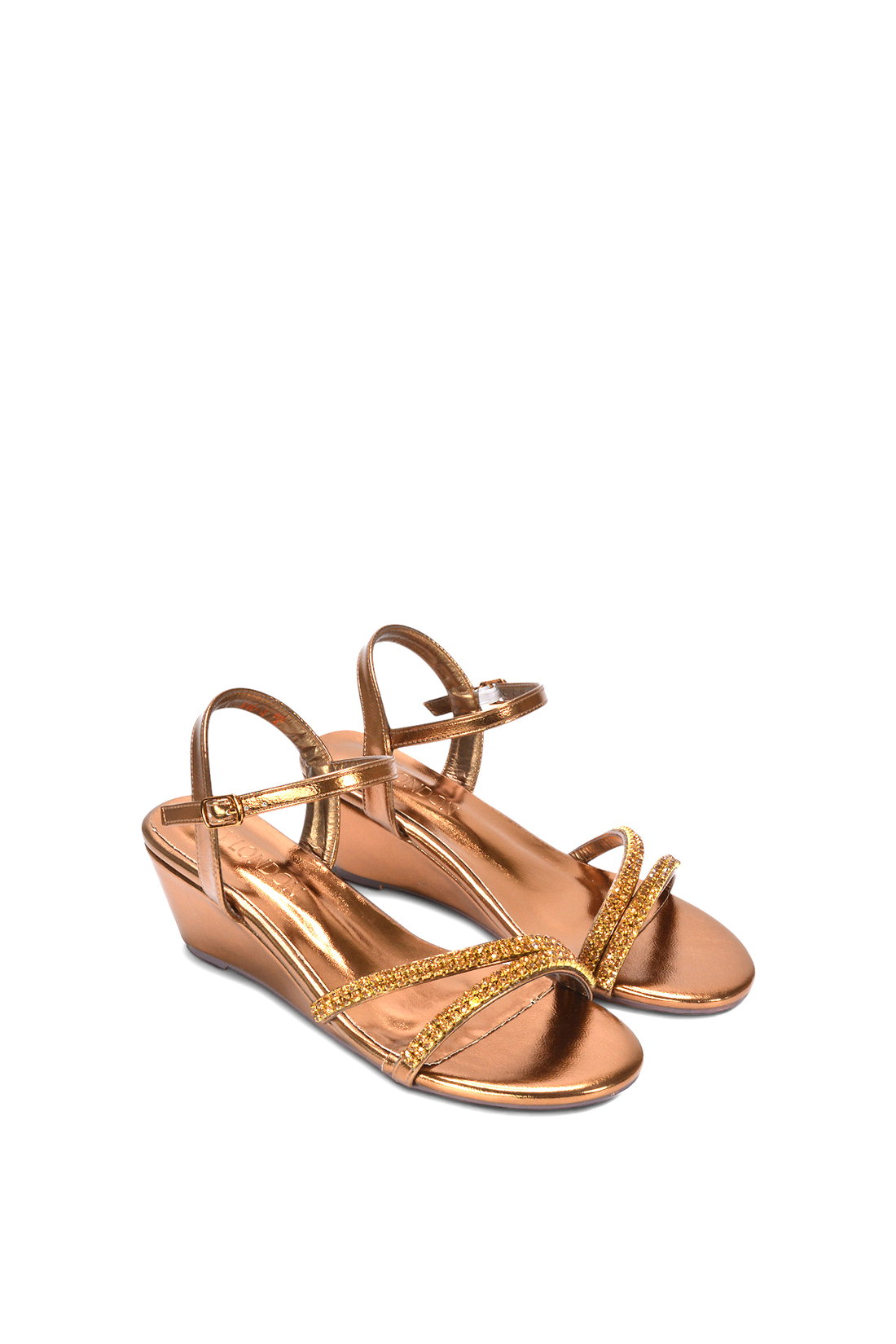 Rose 'Sammy' Diamante Mid Heel Strappy Wedge Sandals, Image 5 of 6