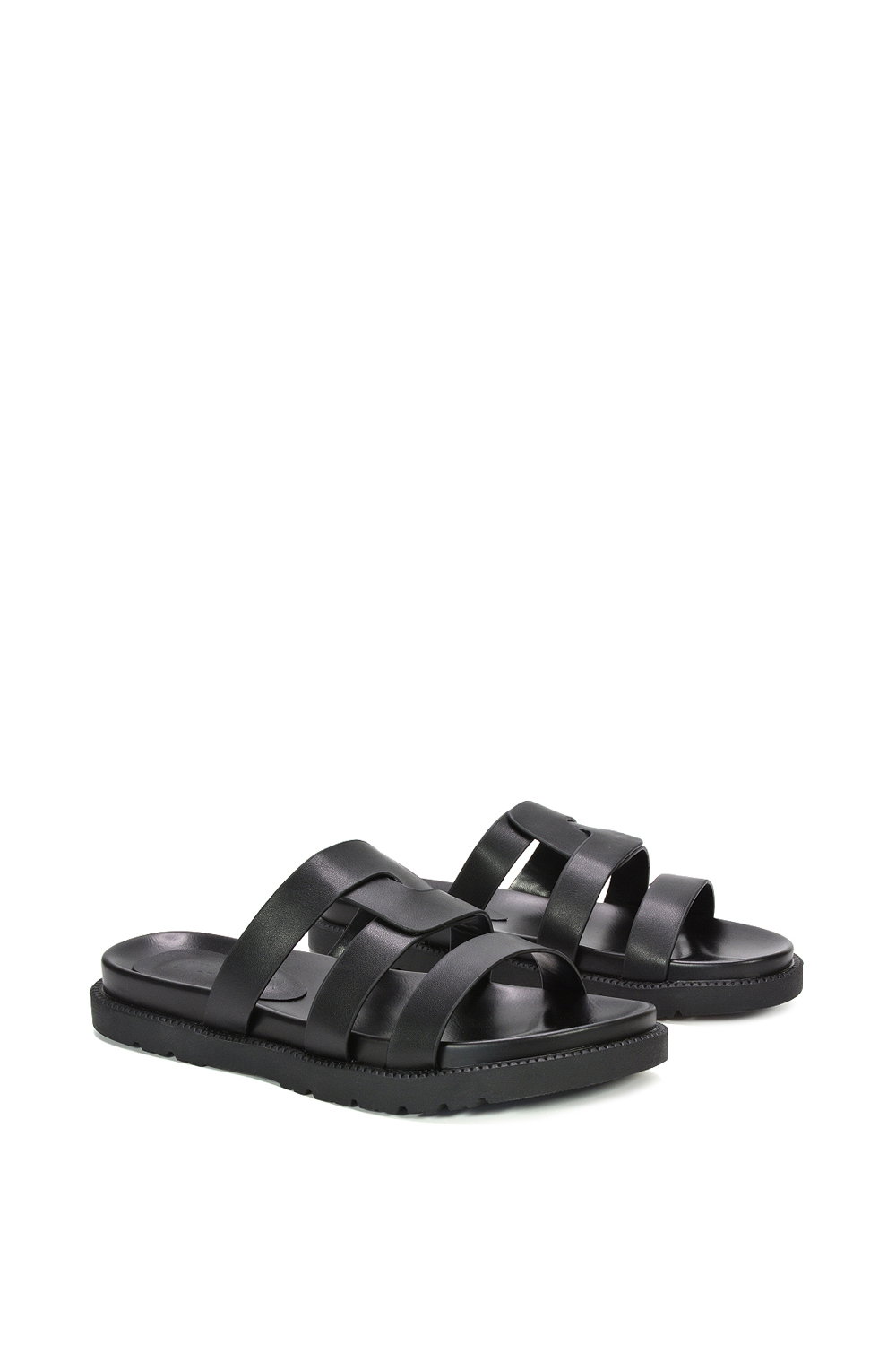 Black XY LONDON Black 'Aurelia' Flat Slider Sandals With Comfortable Footbed, Image 3 of 6