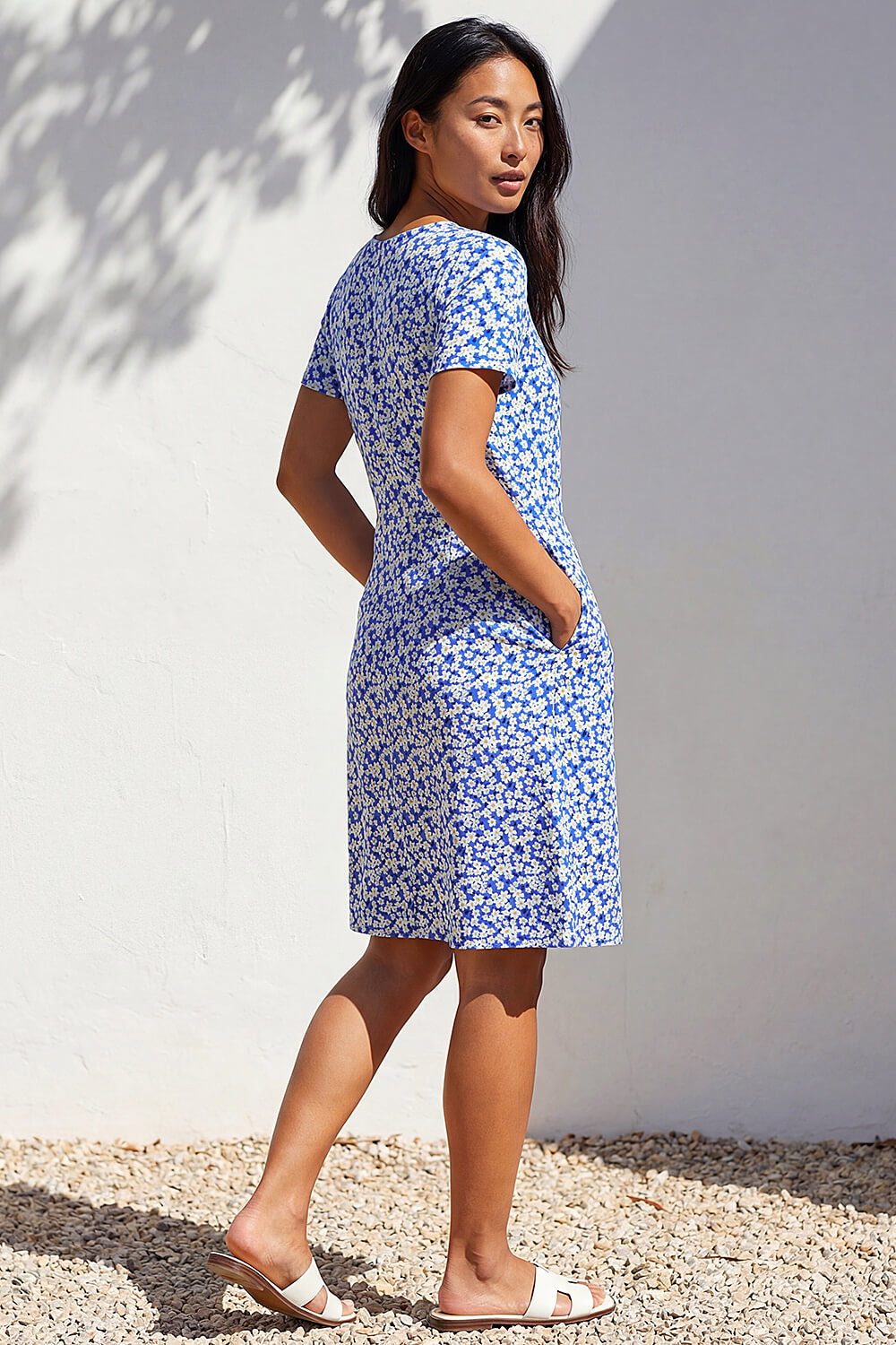 Blue Ditsy Floral Pocket Stretch Dress, Image 4 of 4