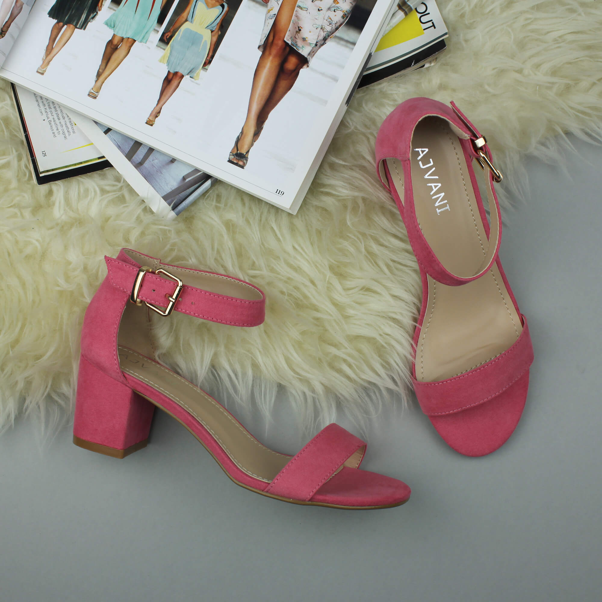 Coral AJVANI Coral Mid Block Heel Ankle Strap Sandals, Image 4 of 6